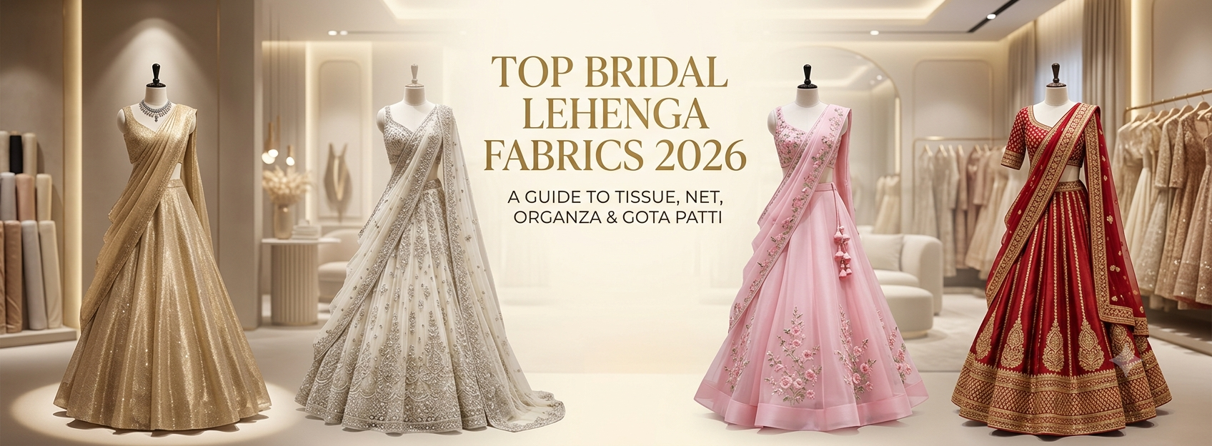 Top Bridal Lehenga Fabrics in 2026: Tissue, Net, Organza & Gota Patti Lehengas
