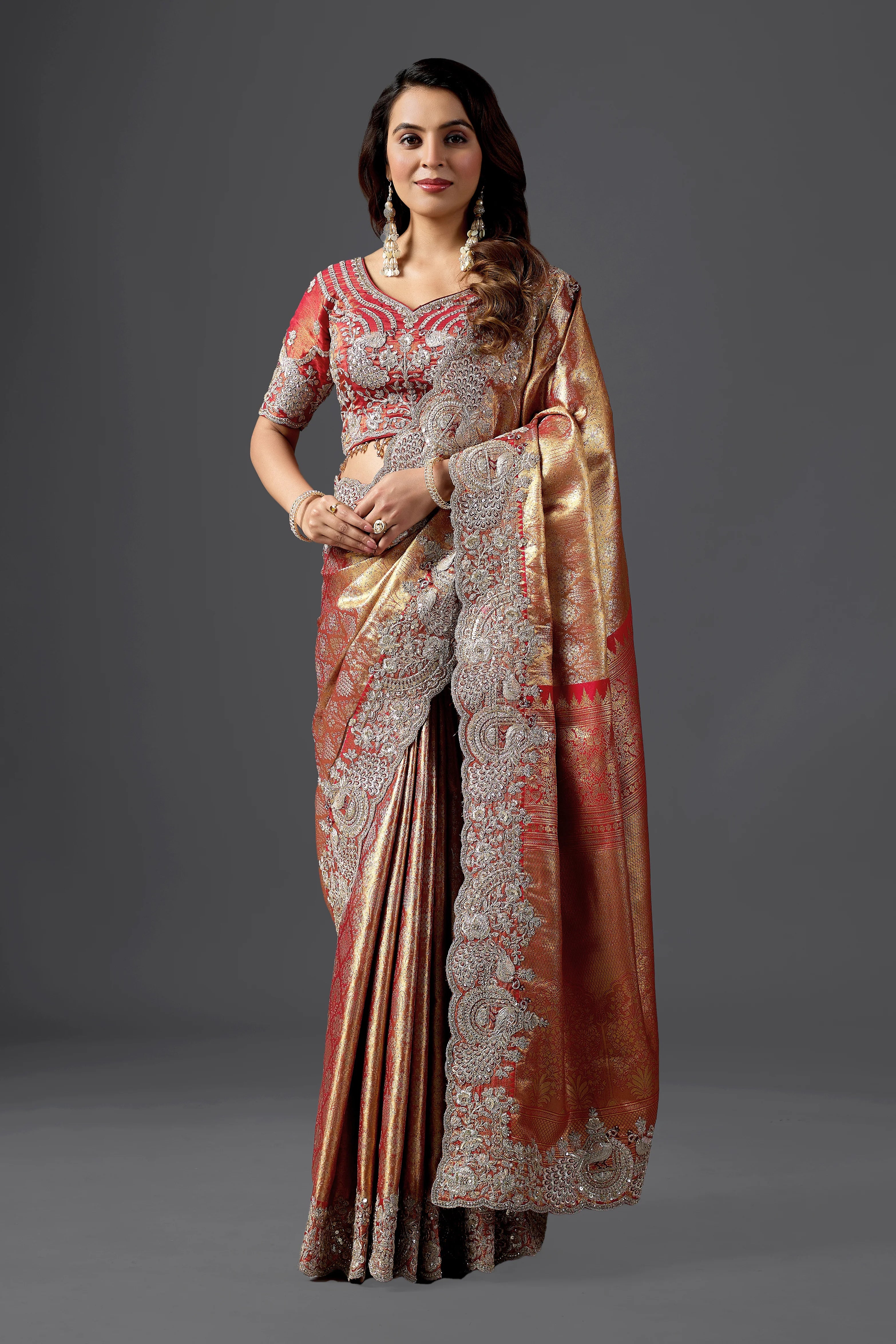 Maroon Kanjivaram Zardosi Work Saree Set with Blouse