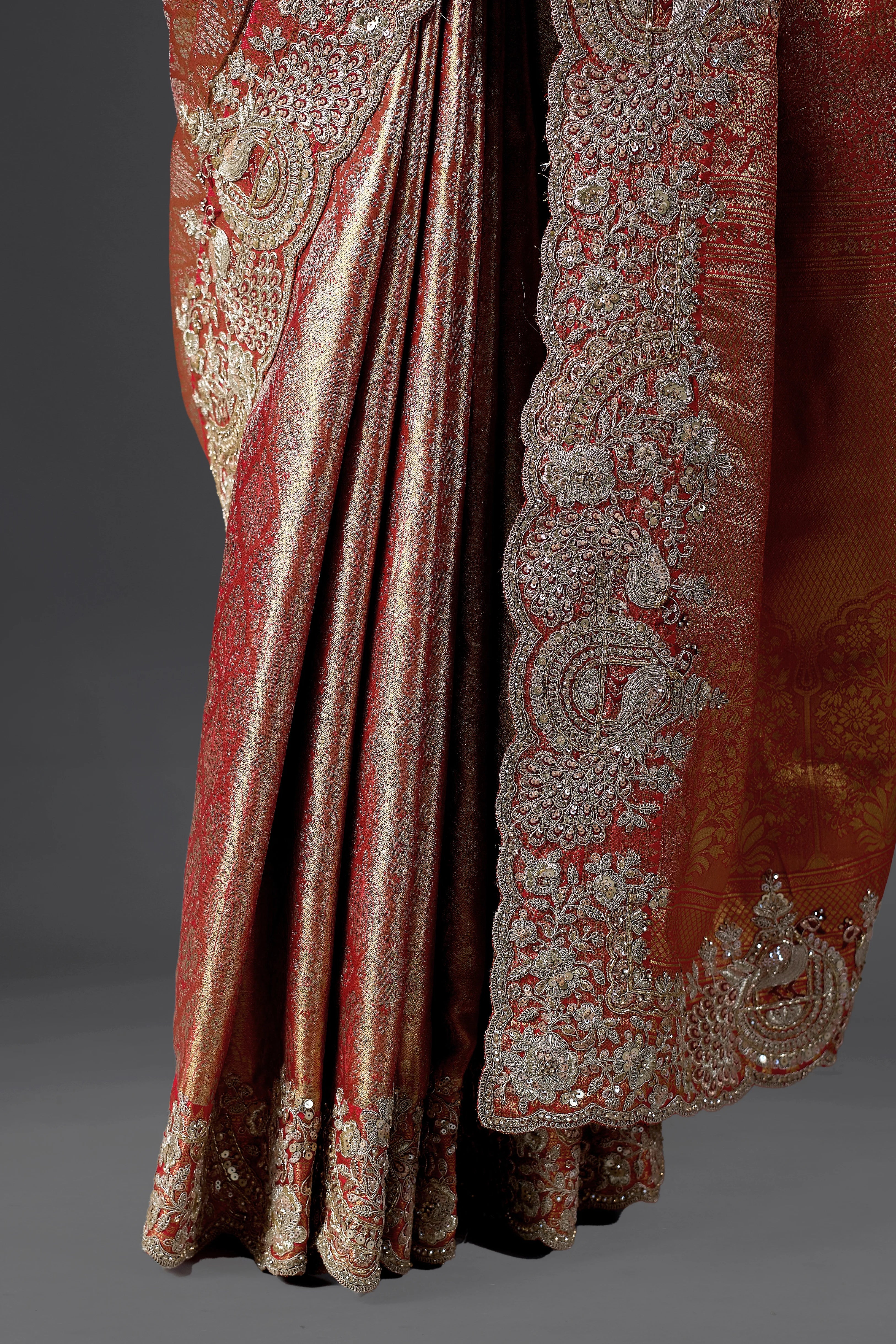 Maroon Kanjivaram Zardosi Work Saree Set with Blouse