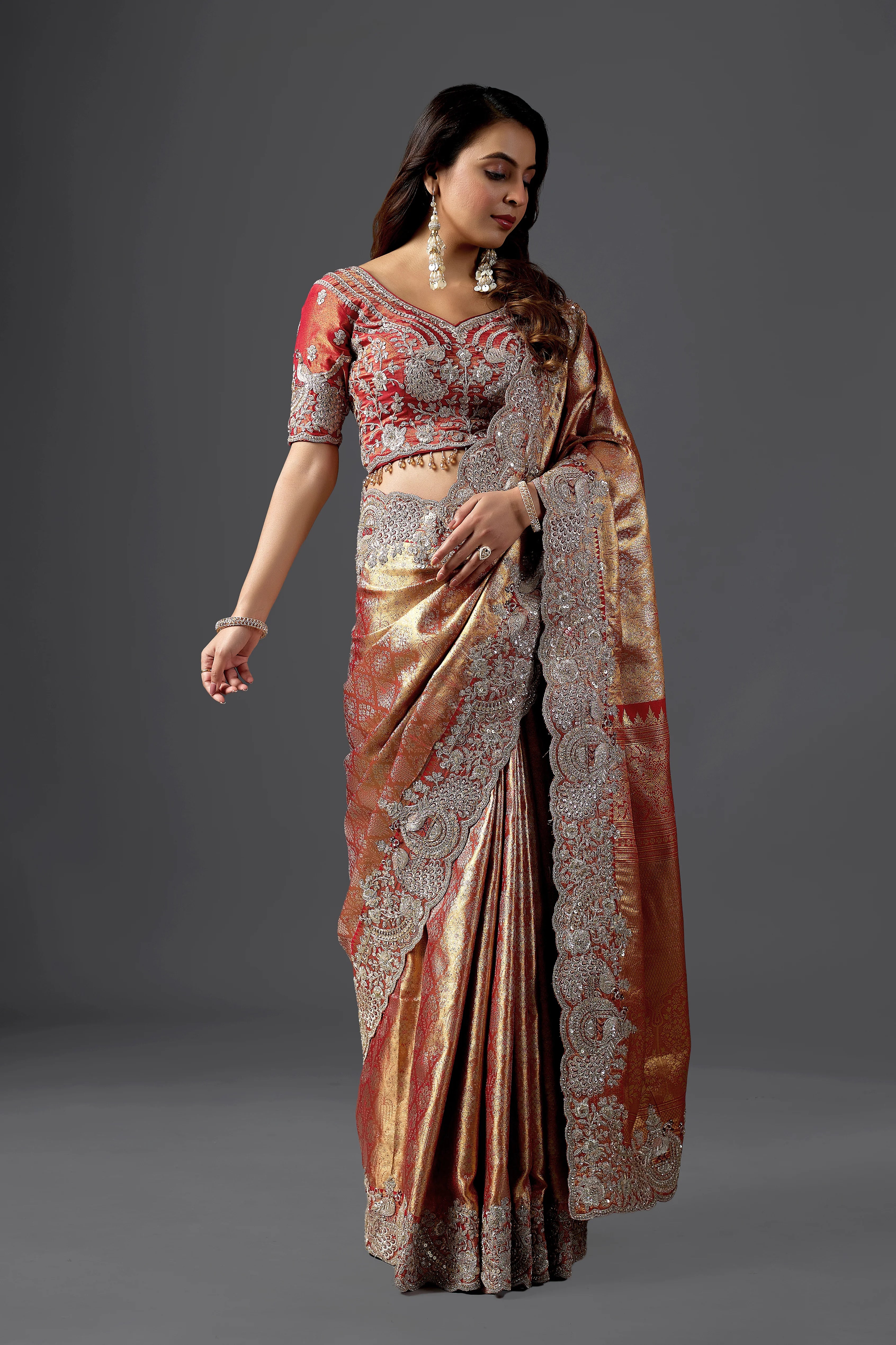 Maroon Kanjivaram Zardosi Work Saree Set with Blouse