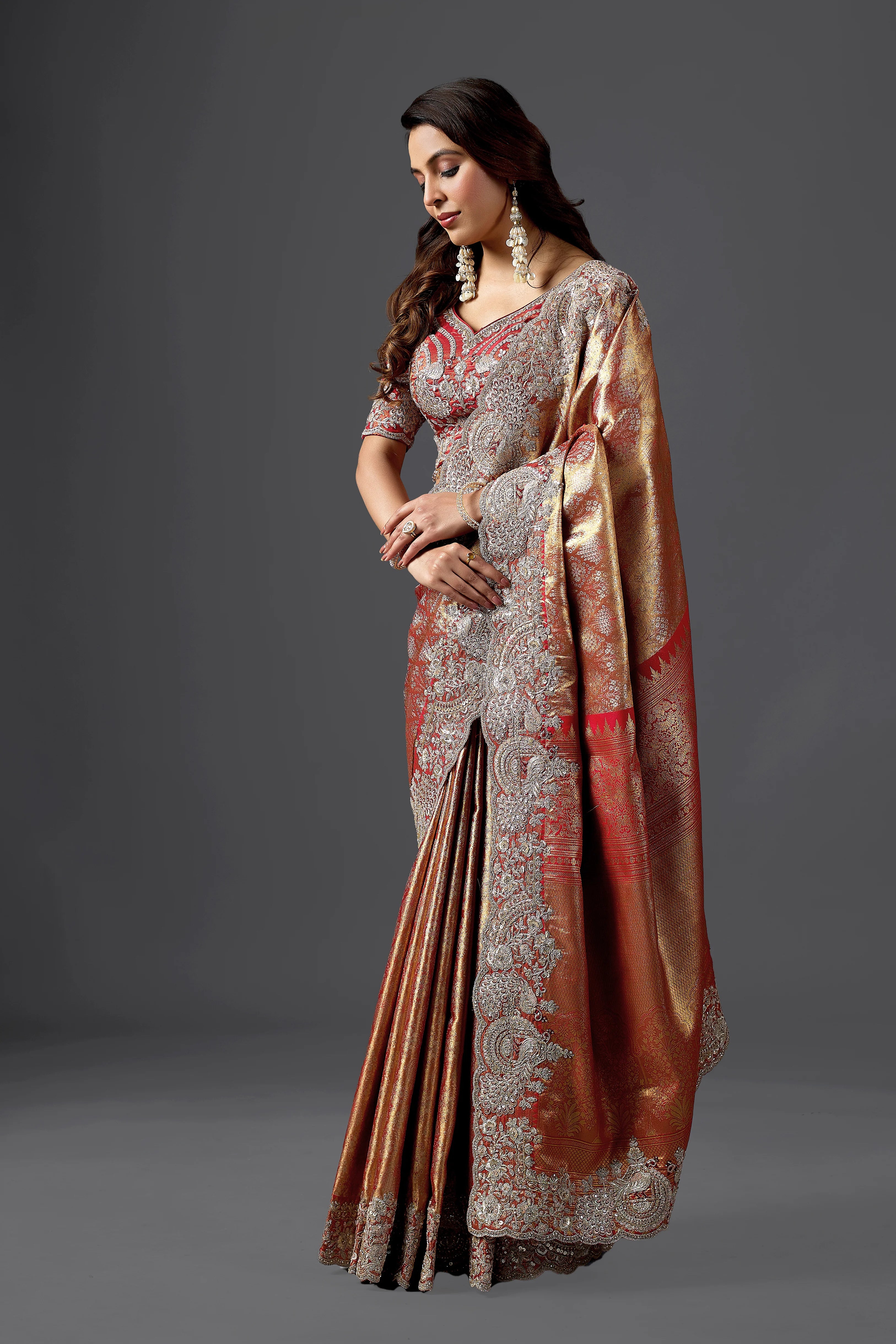 Maroon Kanjivaram Zardosi Work Saree Set with Blouse