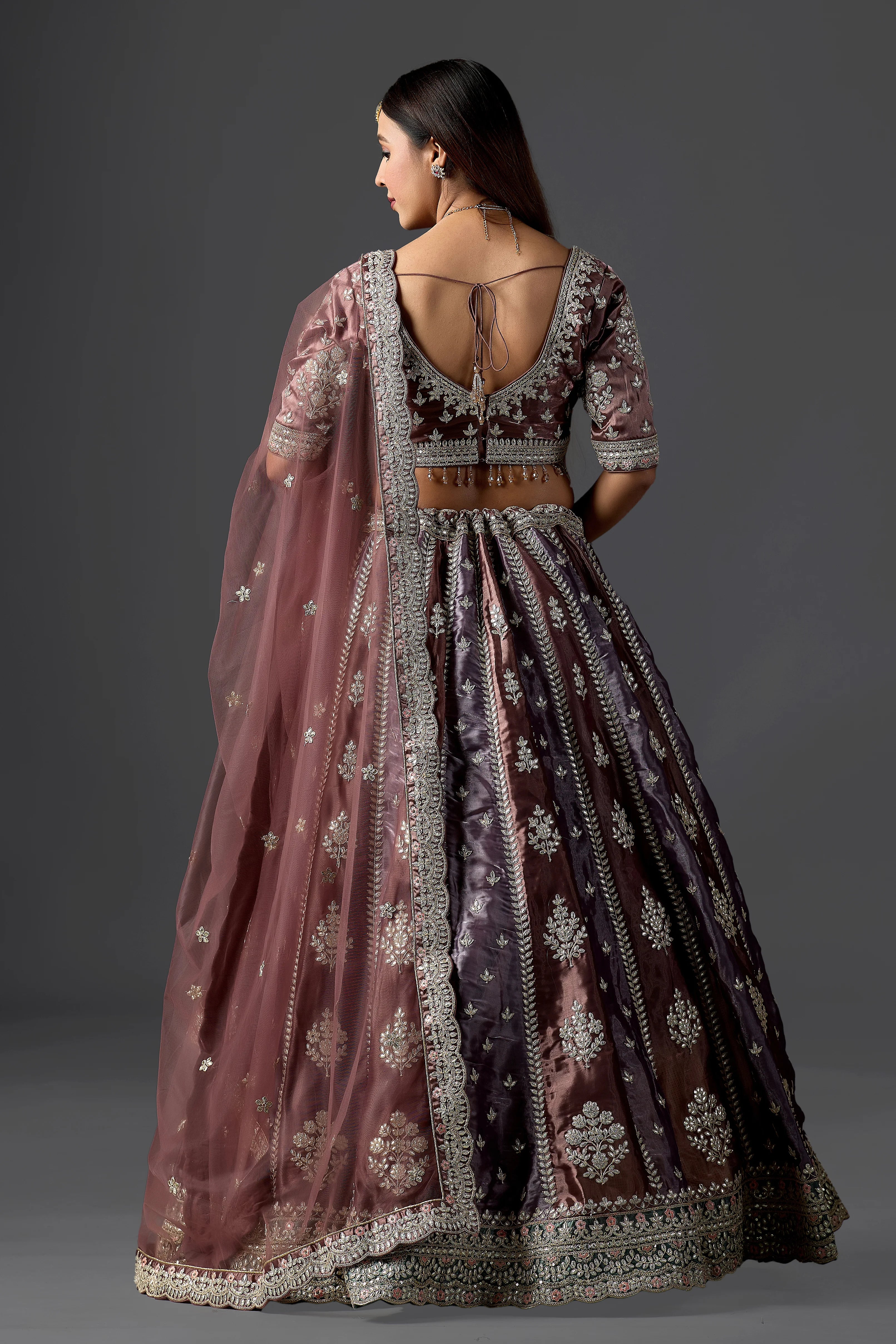 Contemporary Gotapati Lehenga in Chocolate Brown & Soft Onion Tones