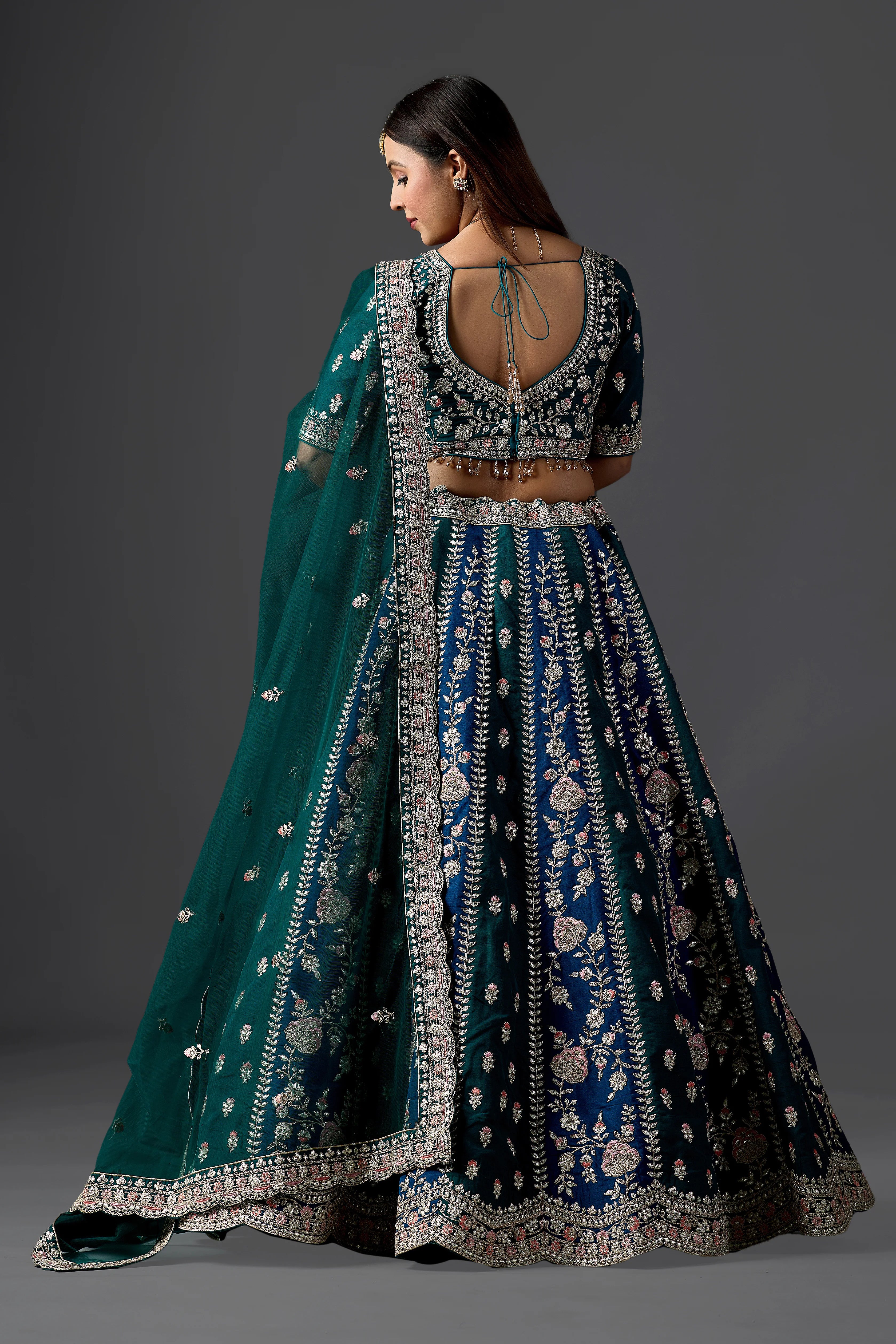 Dark Green Silk Gota Patti Lehenga Choli Set