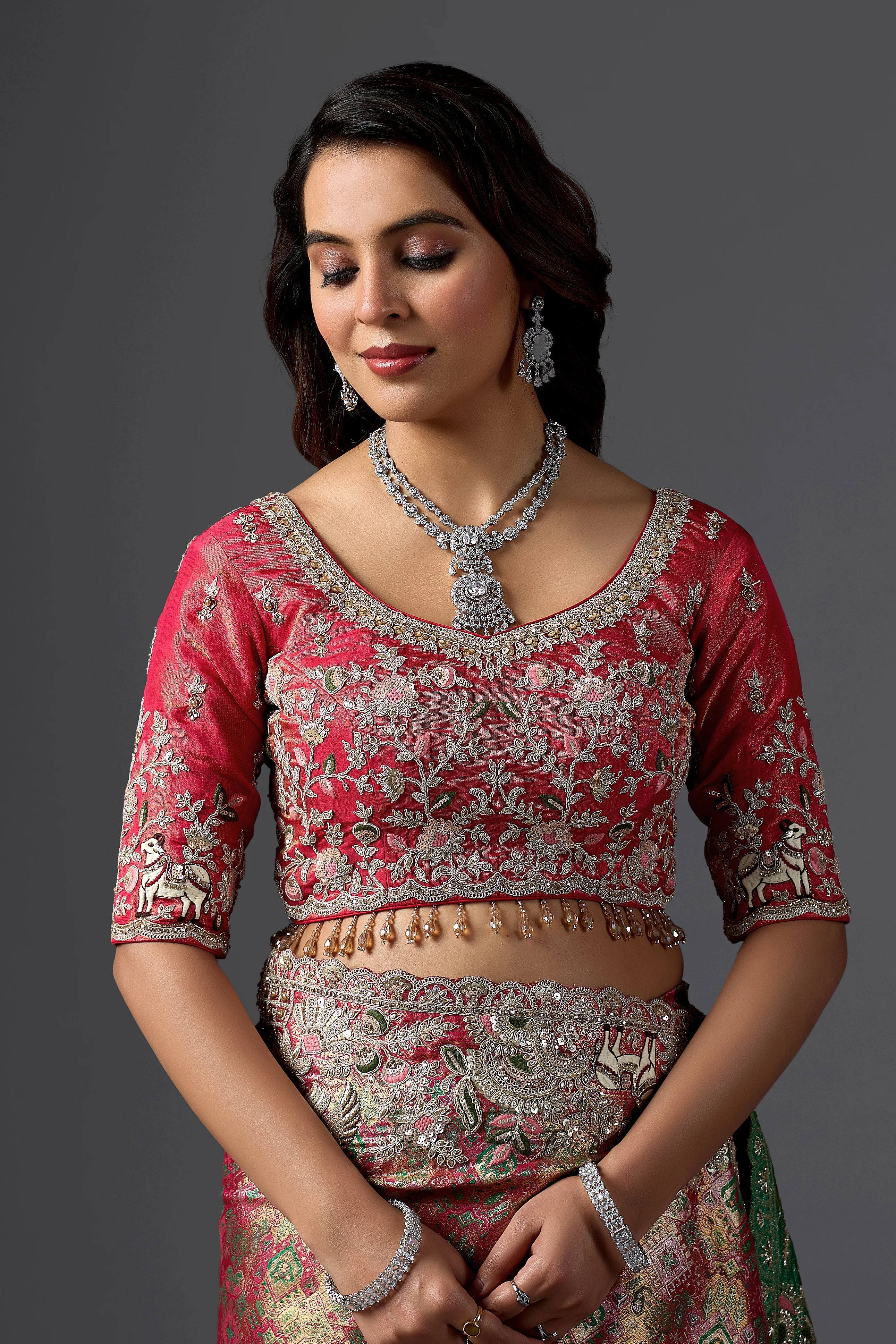 Rani Pink Jacquard Silk Saree with Heavy Handcrafted Border