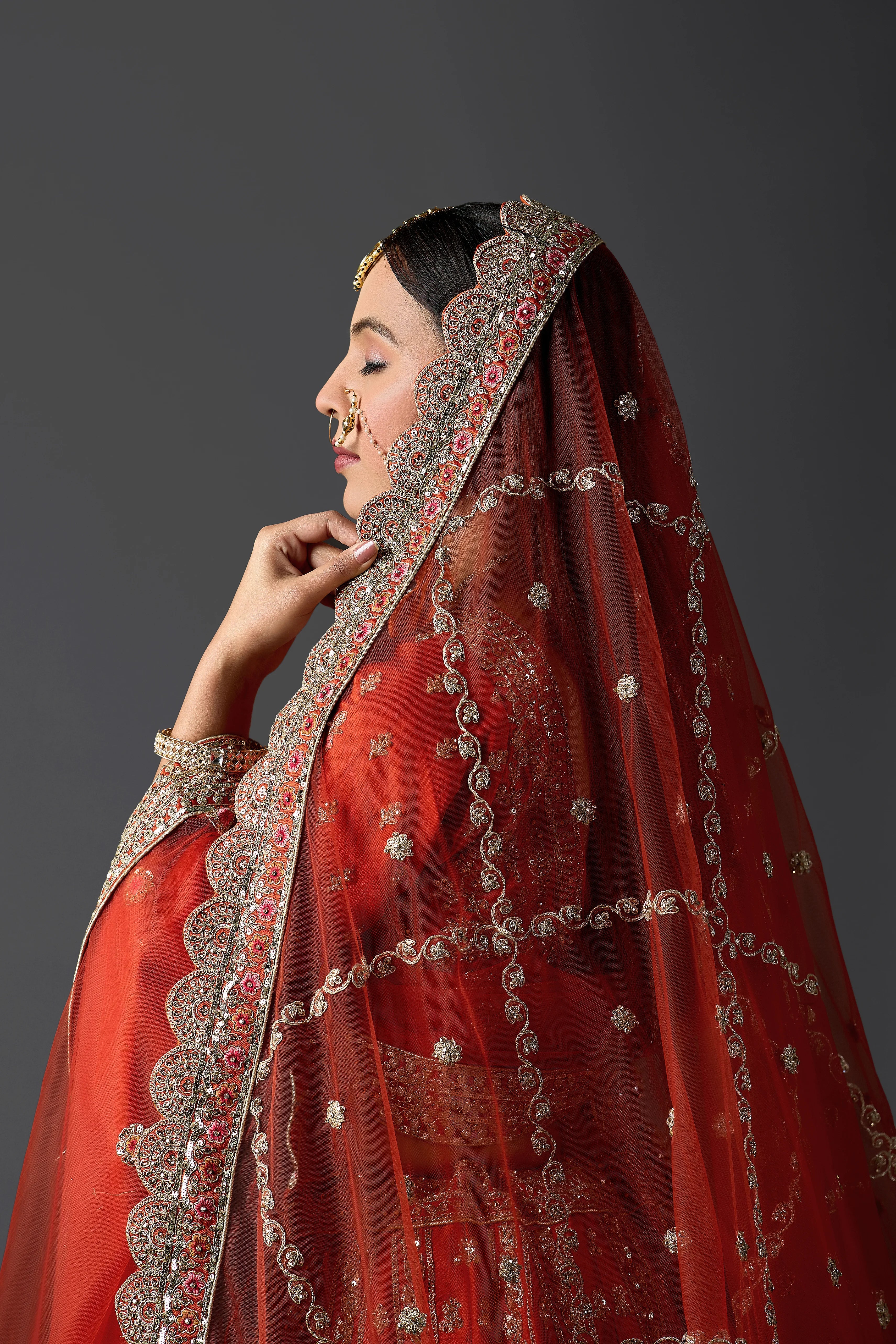 Orange Silk Embroidery, Cut Work, Sequins Zaveri Raw Bridal Lehenga Set