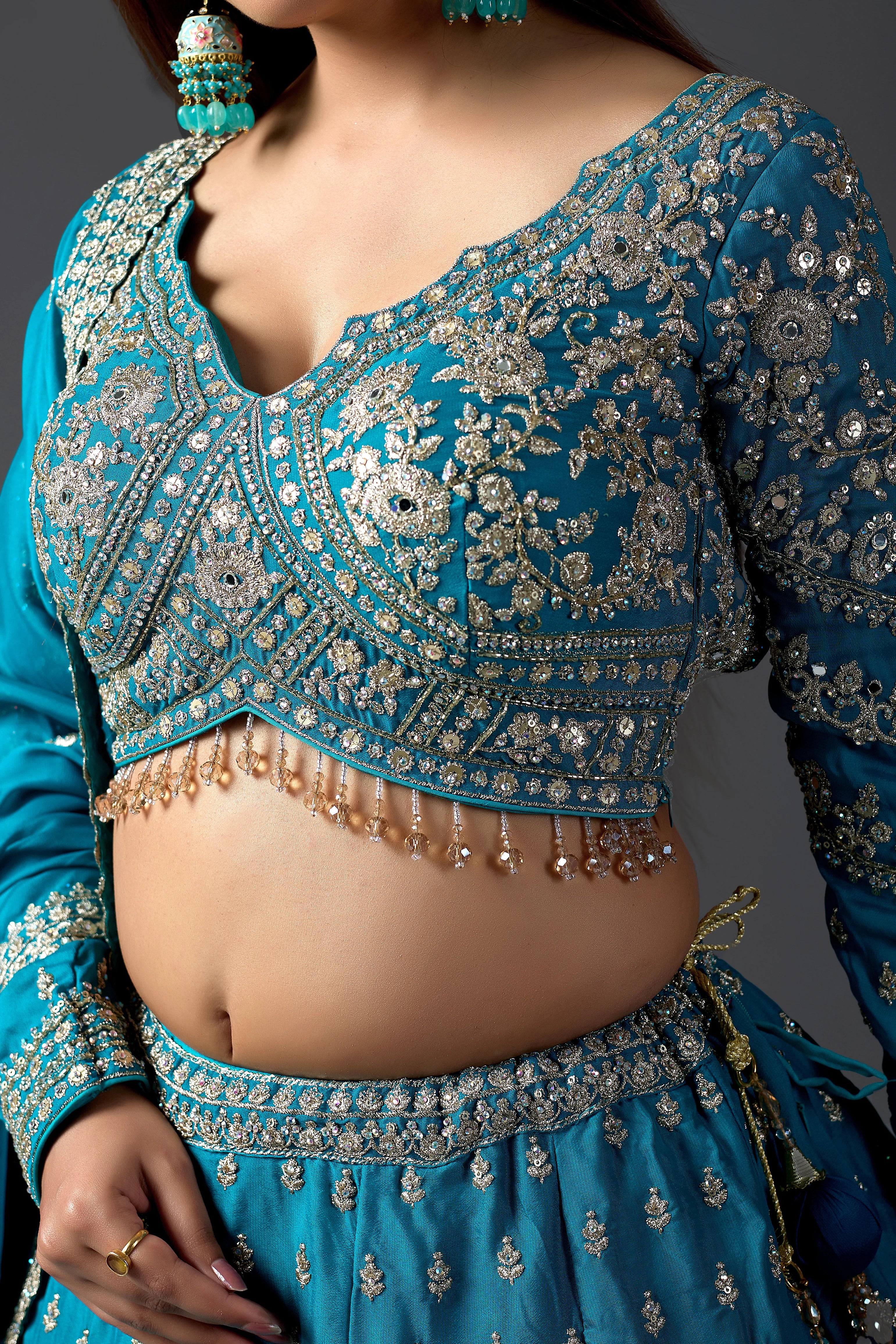 Turquoise Embroidered Georgette Lehenga Choli with Heavy Embroidery Blouse Attached Dupatta And Zari ReshamWork