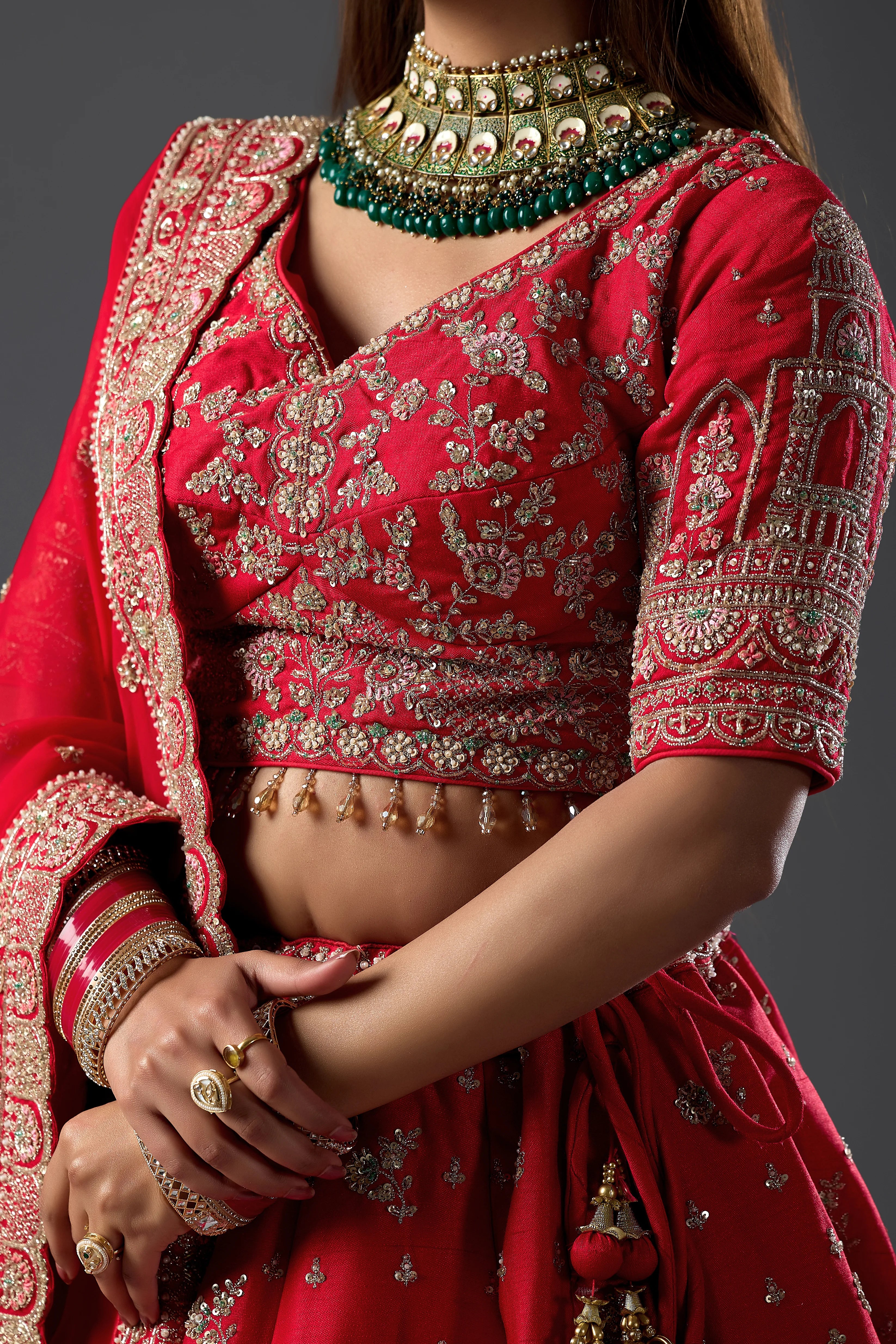 Red Raw Silk Handcrafted Lehenga Set with Intricate Embroidery, Elegant Choli & Dupatta