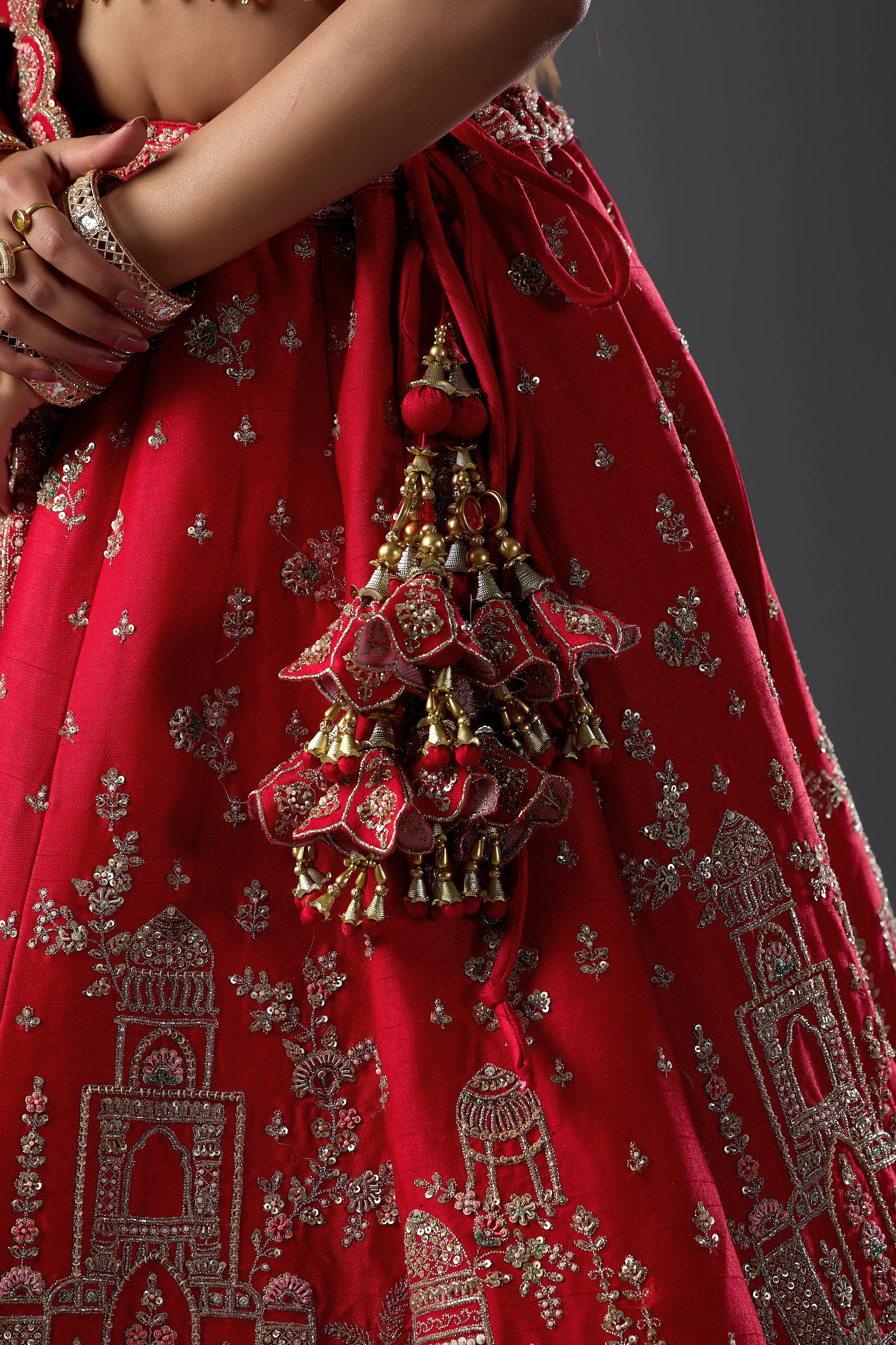 Red Raw Silk Handcrafted Lehenga Set with Intricate Embroidery, Elegant Choli & Dupatta