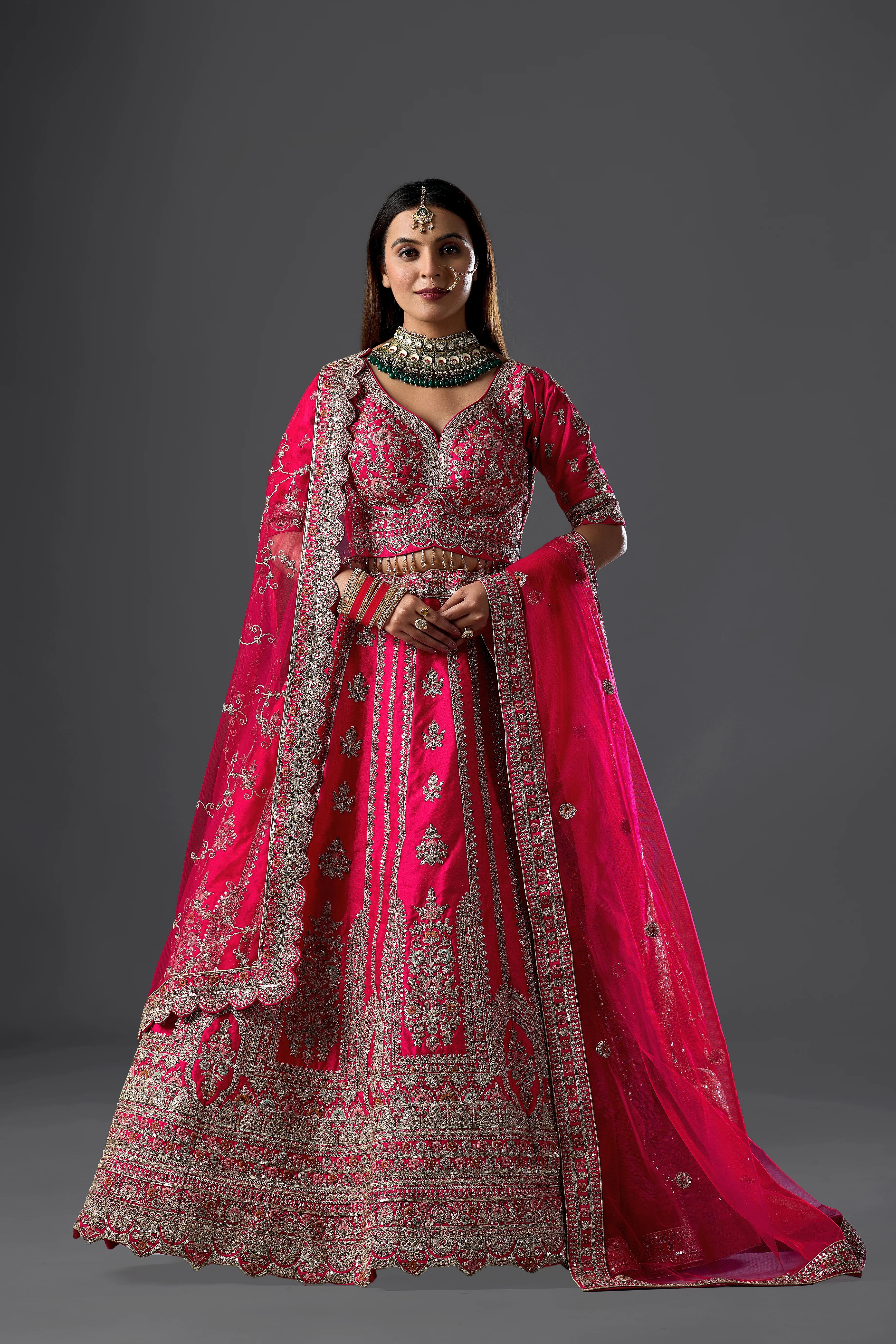 Rani Pink Bridal Lehenga With Gold Zari And Rich Embroidery