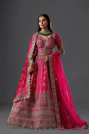 Rani Pink Bridal Lehenga With Gold Zari And Rich Embroidery