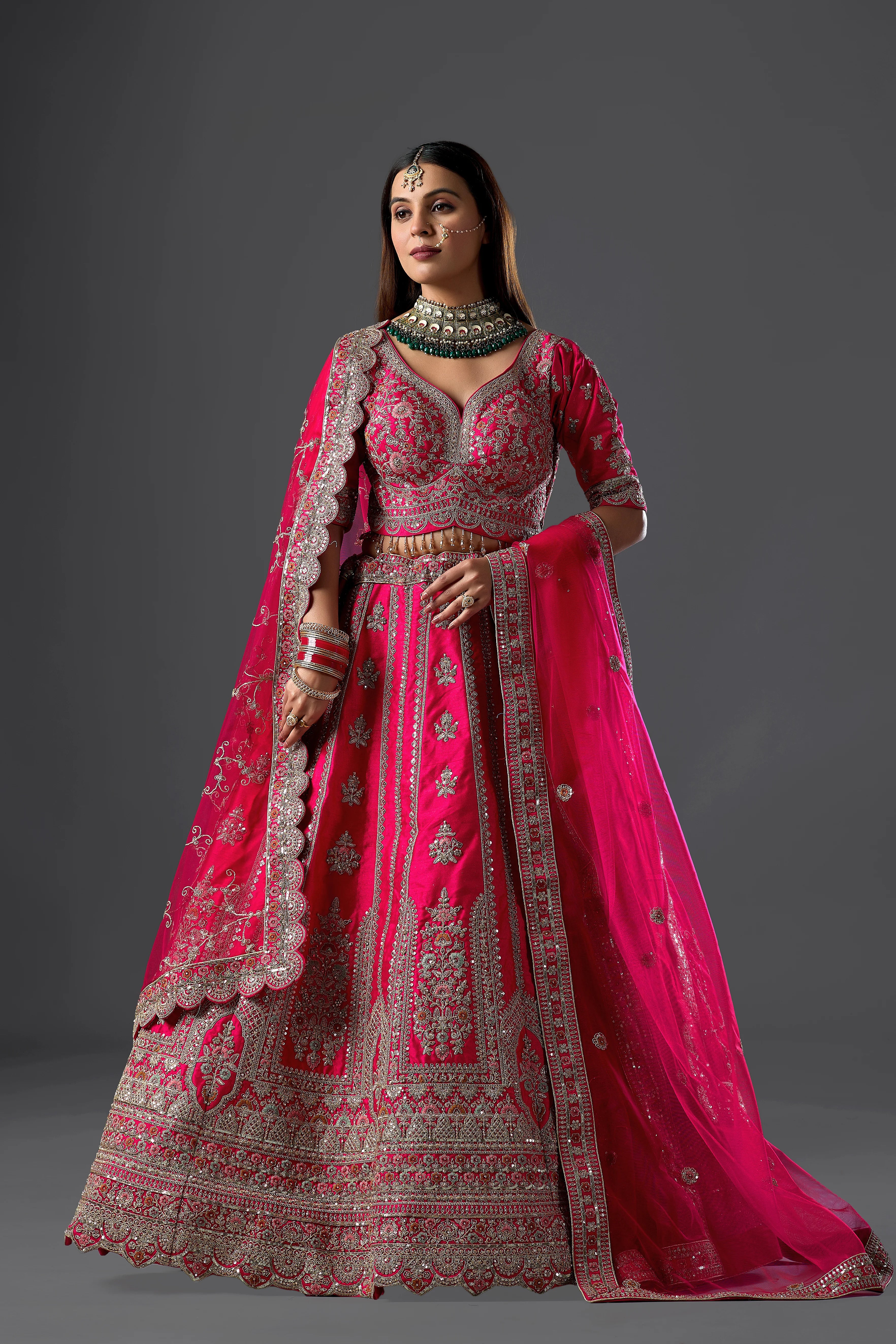 Rani Pink Bridal Lehenga With Gold Zari And Rich Embroidery