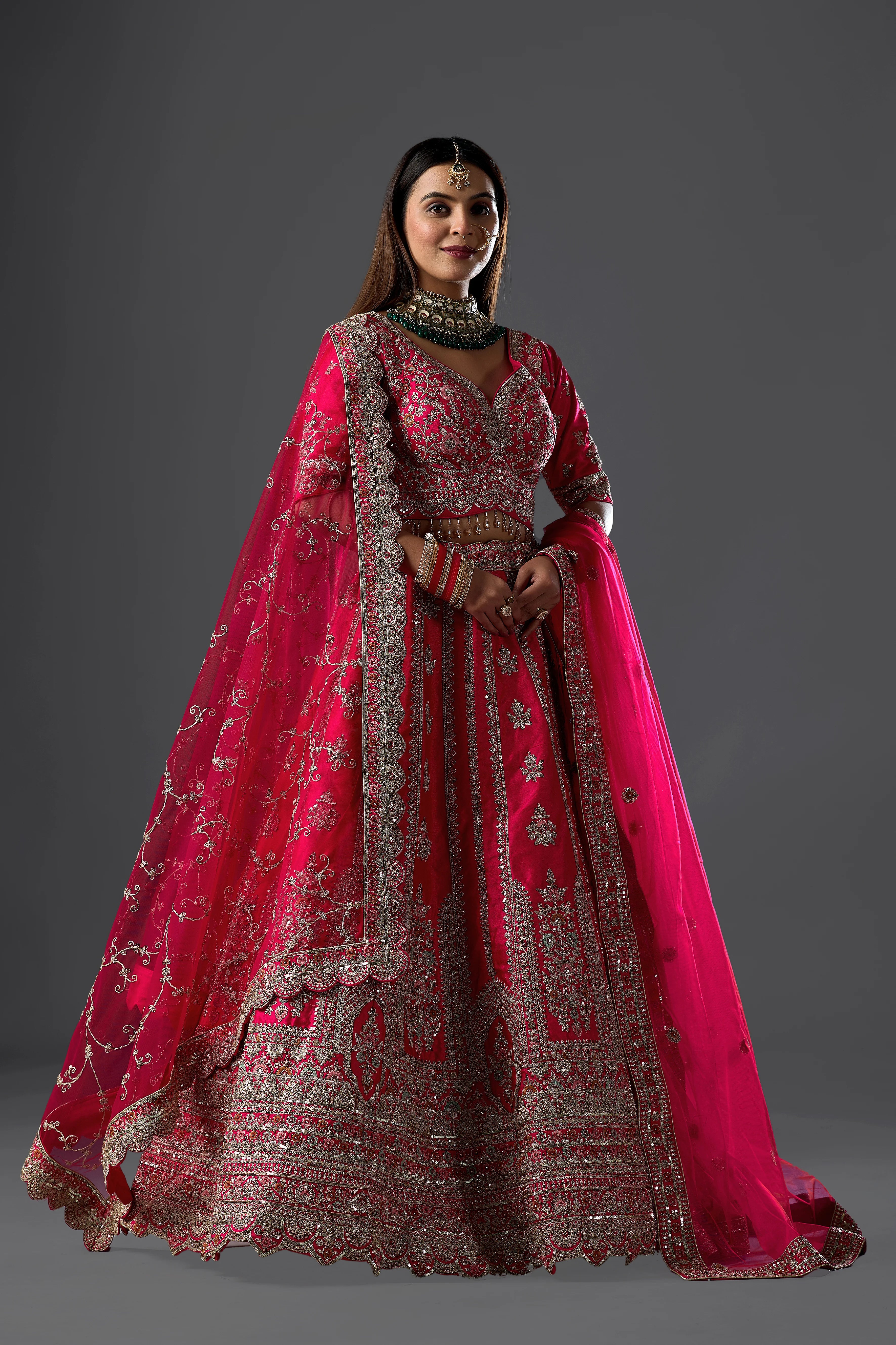 Rani Pink Bridal Lehenga With Gold Zari And Rich Embroidery