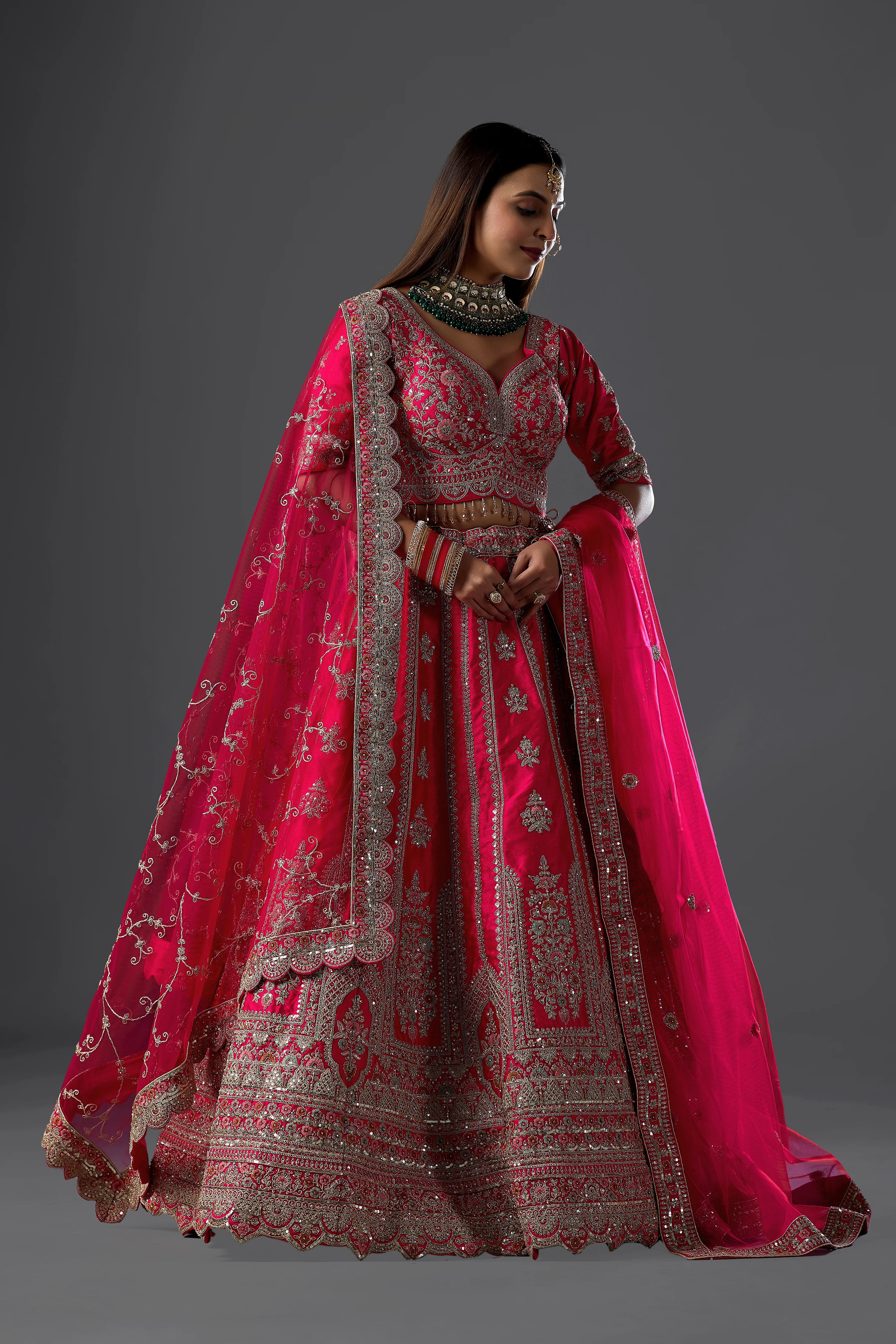 Rani Pink Bridal Lehenga With Gold Zari And Rich Embroidery