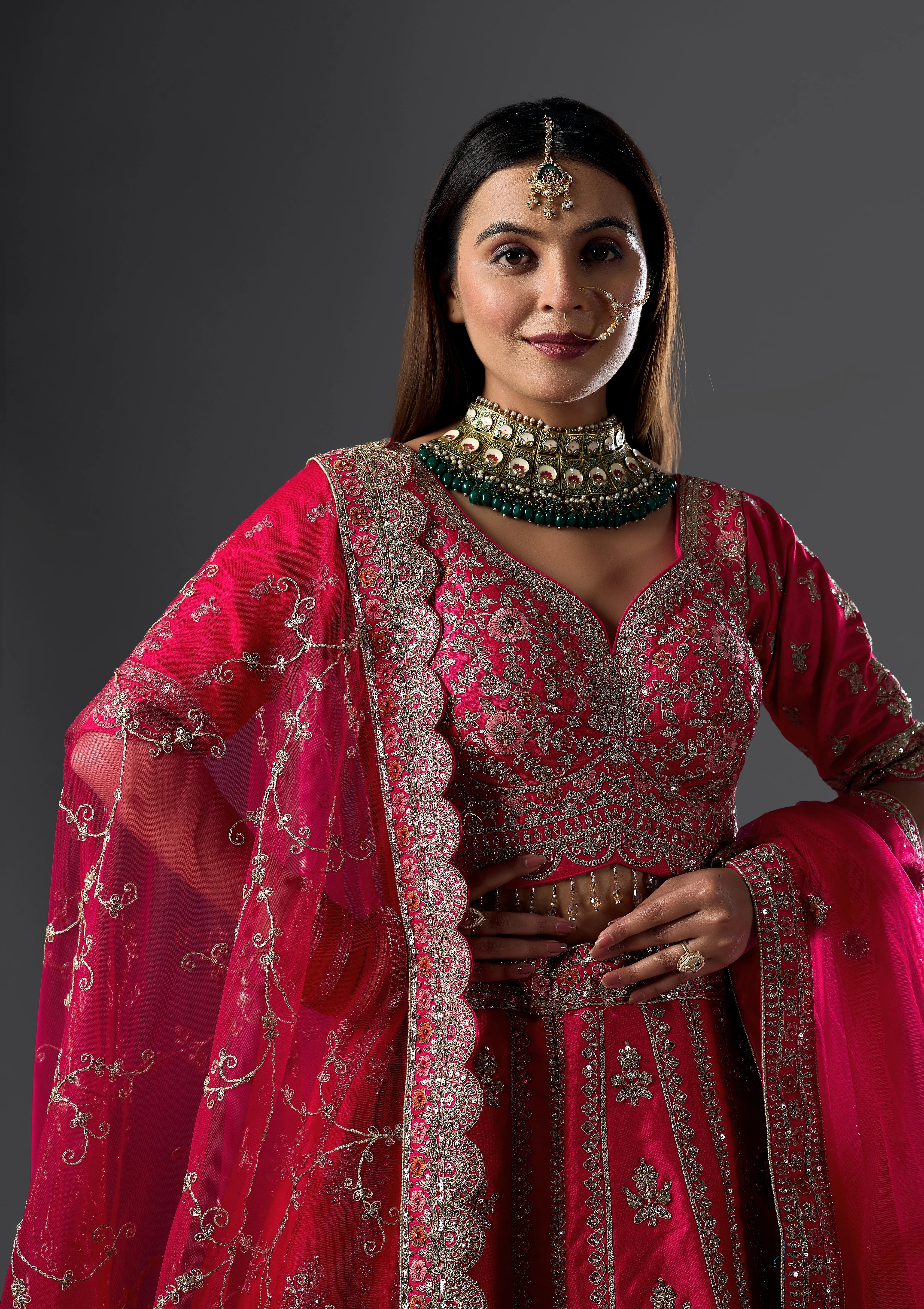 Rani Pink Bridal Lehenga With Gold Zari And Rich Embroidery