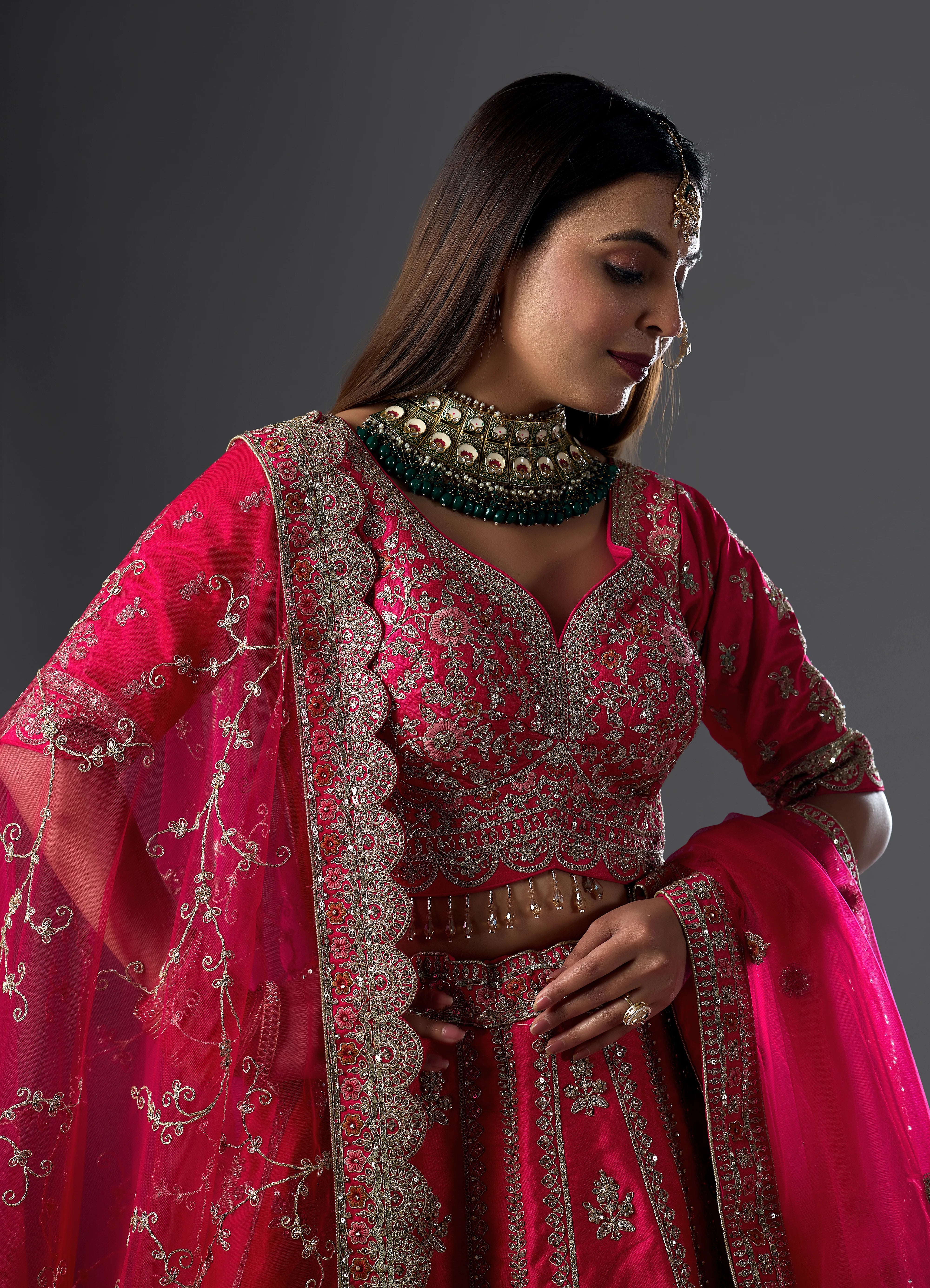 Rani Pink Bridal Lehenga With Gold Zari And Rich Embroidery