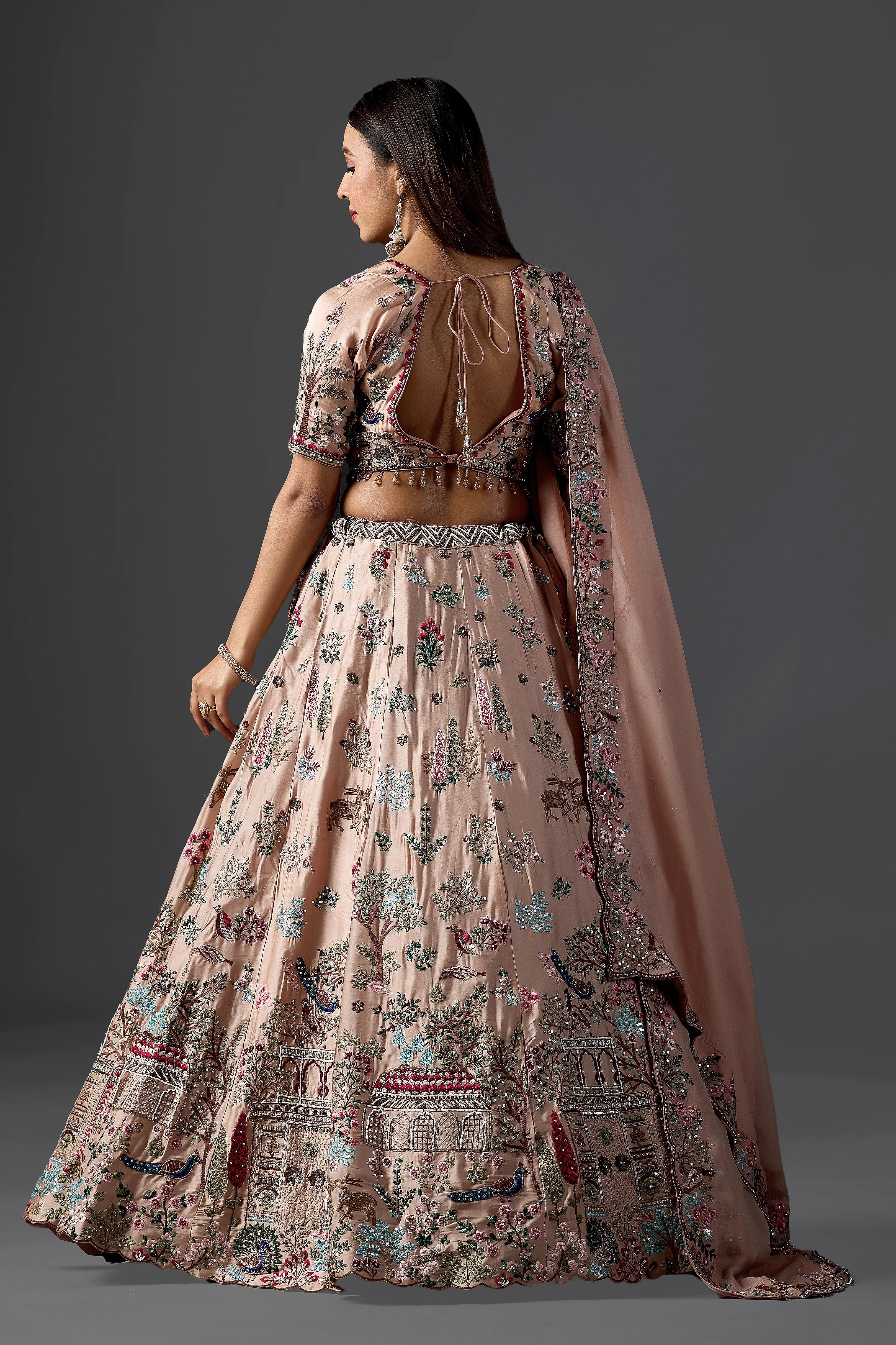 Designer Branded Blush Pink Handcrafted Lehenga Choli with Sequins & Floral Motifs | Premium Festive Collection