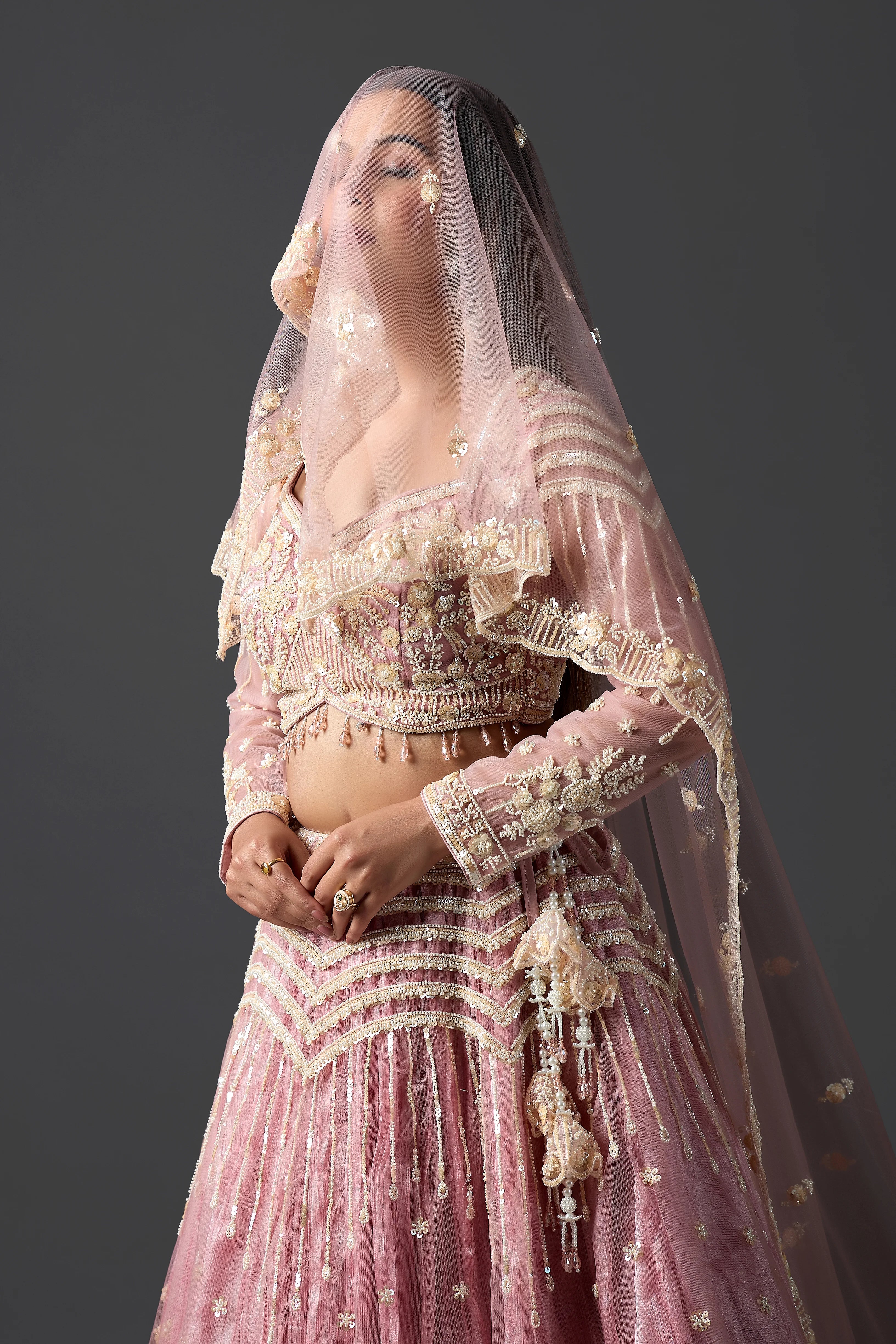 Rose Pink Net Embroidered Lehenga Choli Set with heavy Blouse & Dupatta