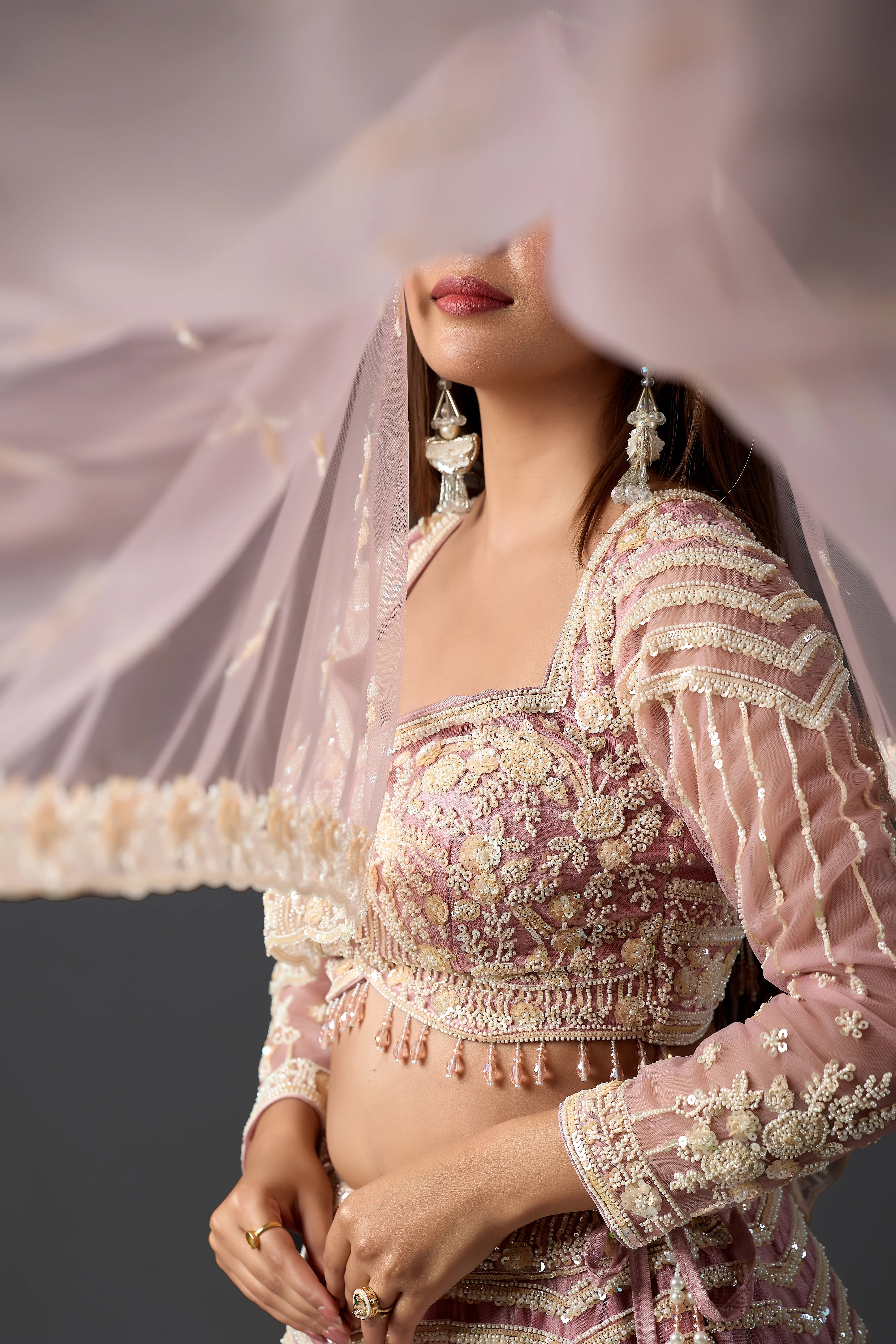 Rose Pink Net Embroidered Lehenga Choli Set with heavy Blouse & Dupatta