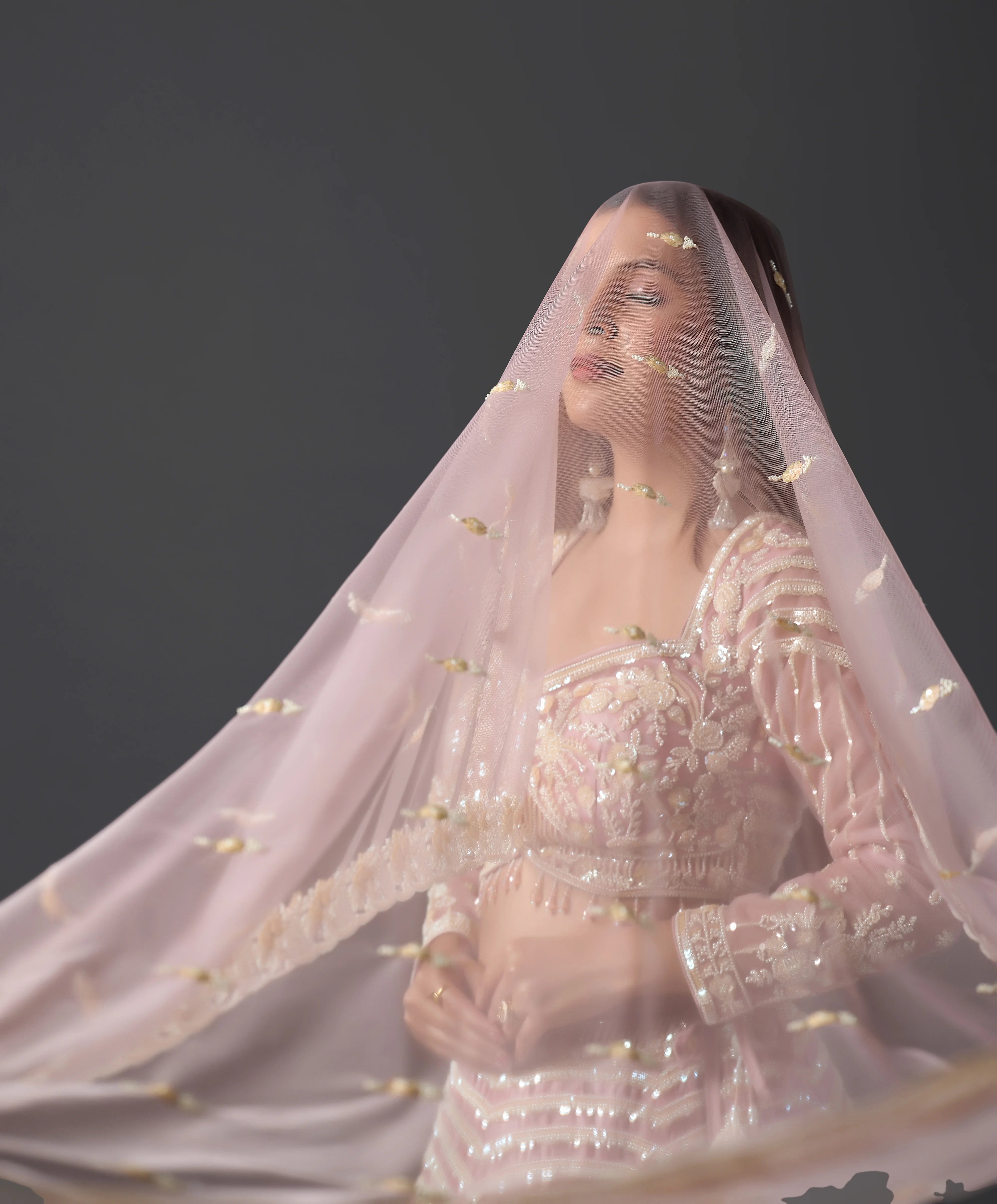 Rose Pink Net Embroidered Lehenga Choli Set with heavy Blouse & Dupatta