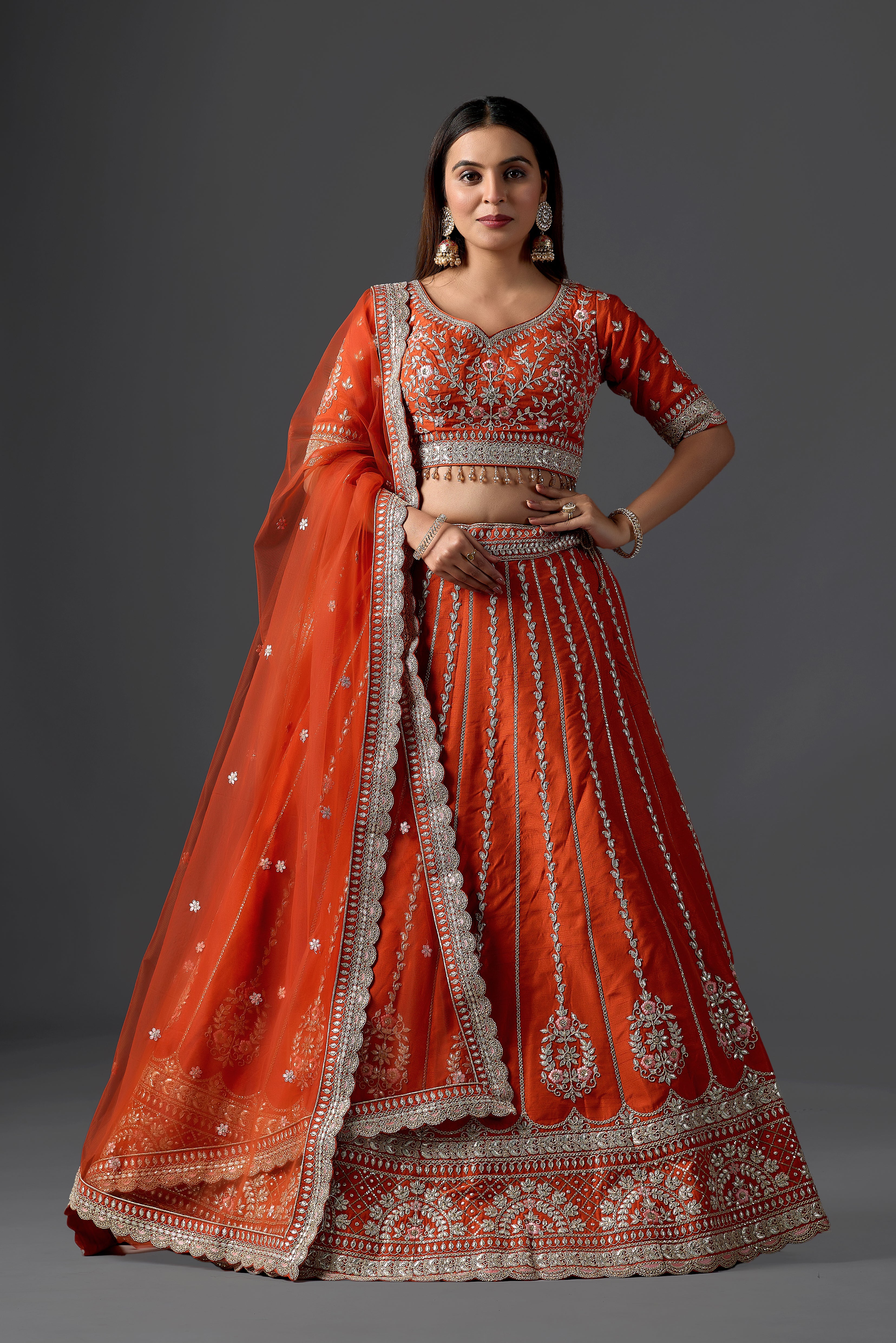 Orange Silk Gota Patti Lehenga Choli Set with Dupatta | Mehendi, Haldi & Day Wedding Wear
