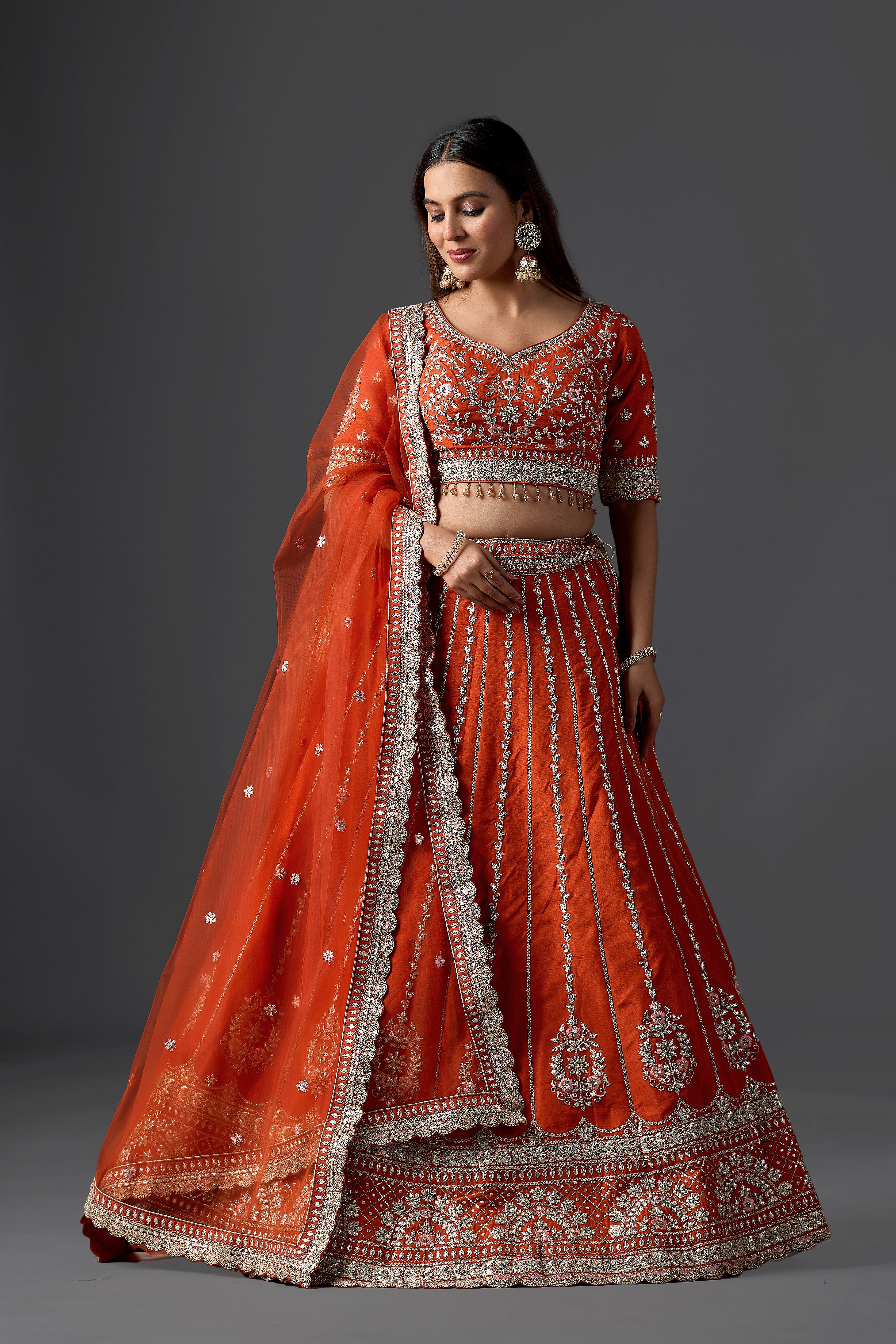 Orange Silk Gota Patti Lehenga Choli Set with Dupatta | Mehendi, Haldi & Day Wedding Wear