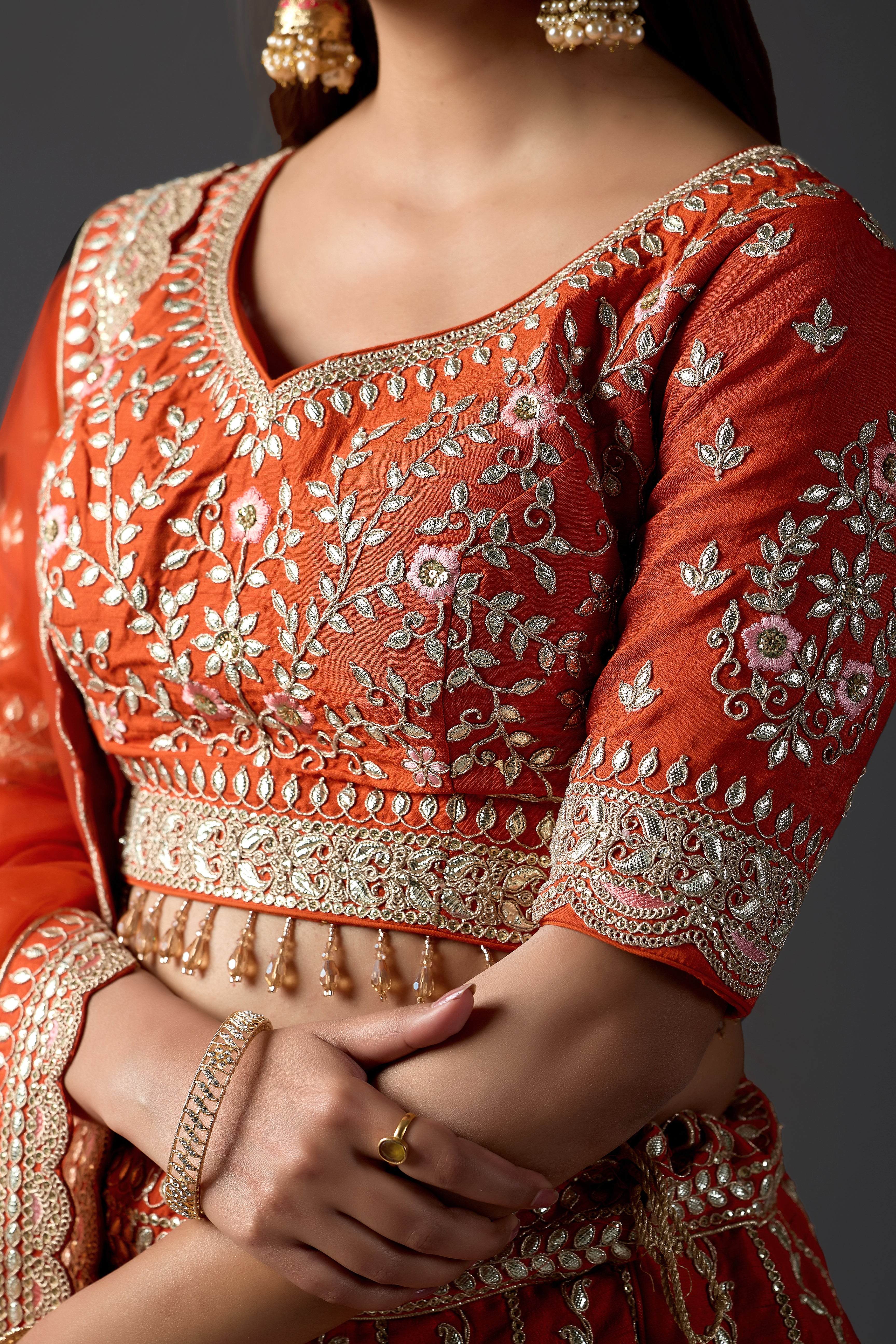 Orange Silk Gota Patti Lehenga Choli Set with Dupatta | Mehendi, Haldi & Day Wedding Wear