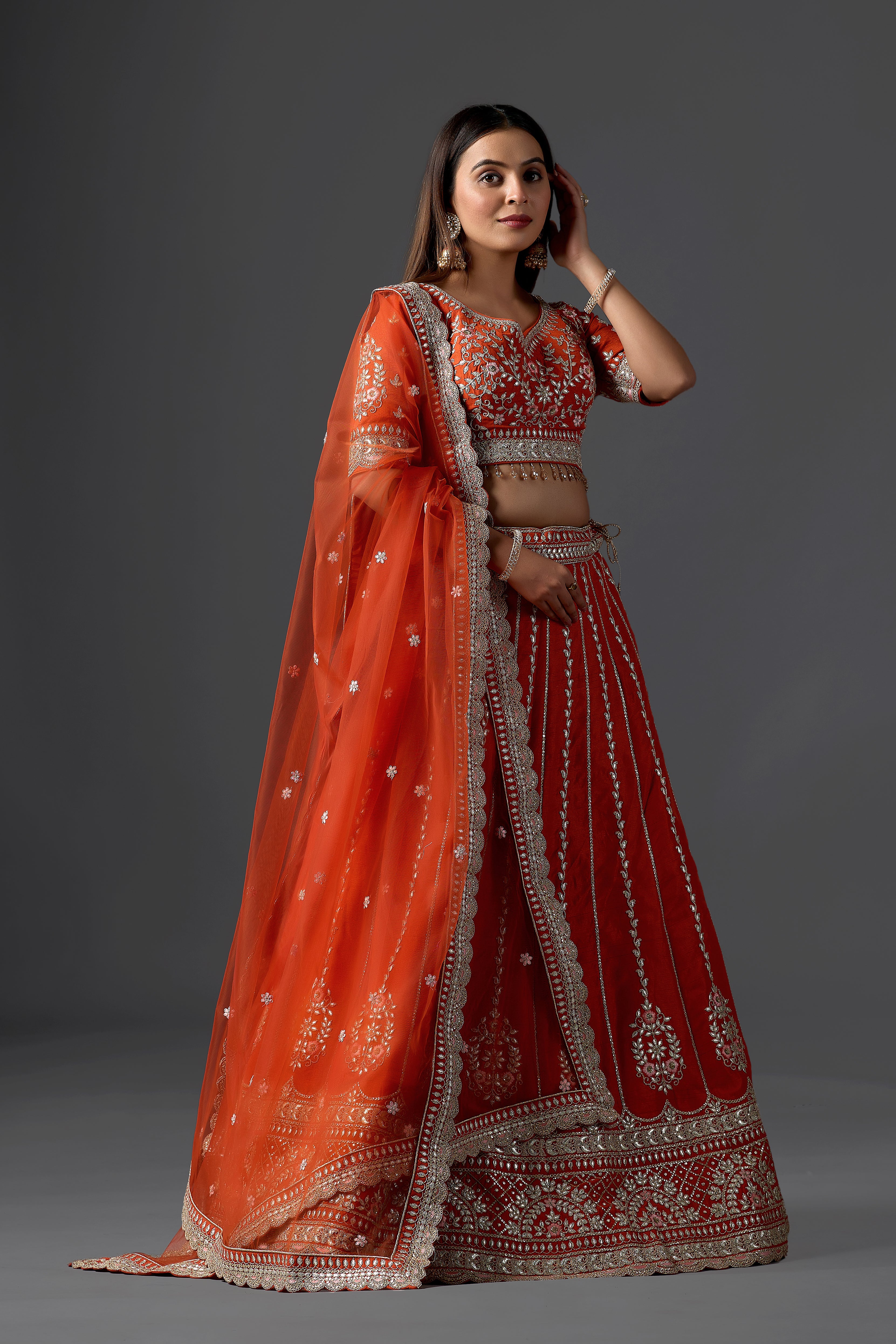 Orange Silk Gota Patti Lehenga Choli Set with Dupatta | Mehendi, Haldi & Day Wedding Wear