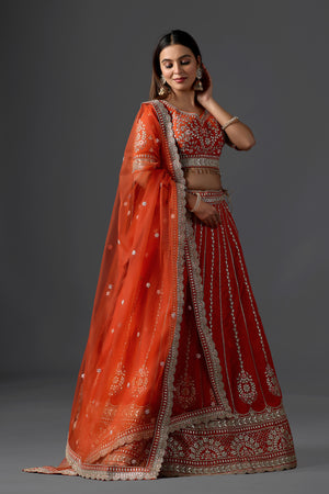 Orange Silk Gota Patti Lehenga Choli Set with Dupatta | Mehendi, Haldi & Day Wedding Wear