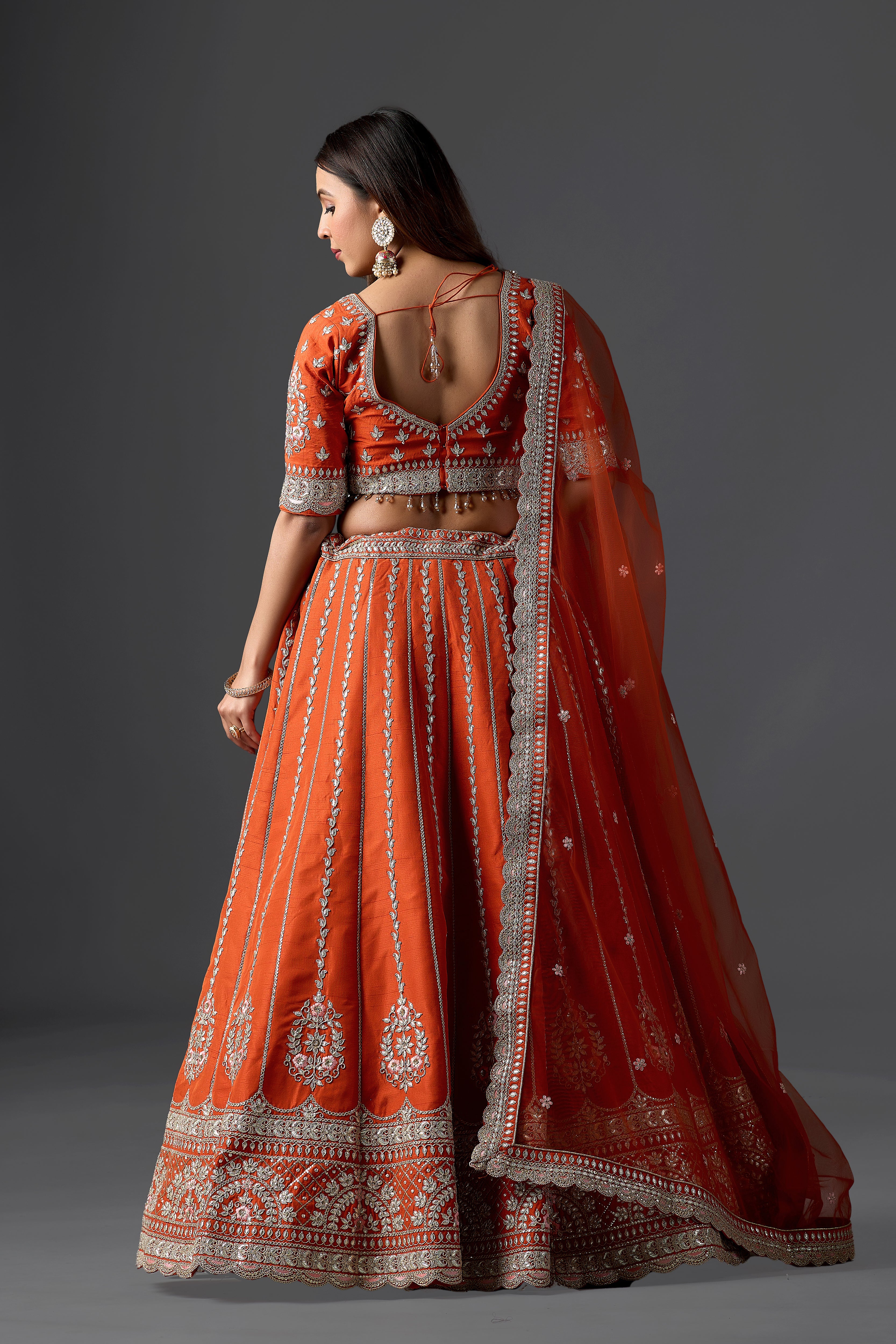 Orange Silk Gota Patti Lehenga Choli Set with Dupatta | Mehendi, Haldi & Day Wedding Wear
