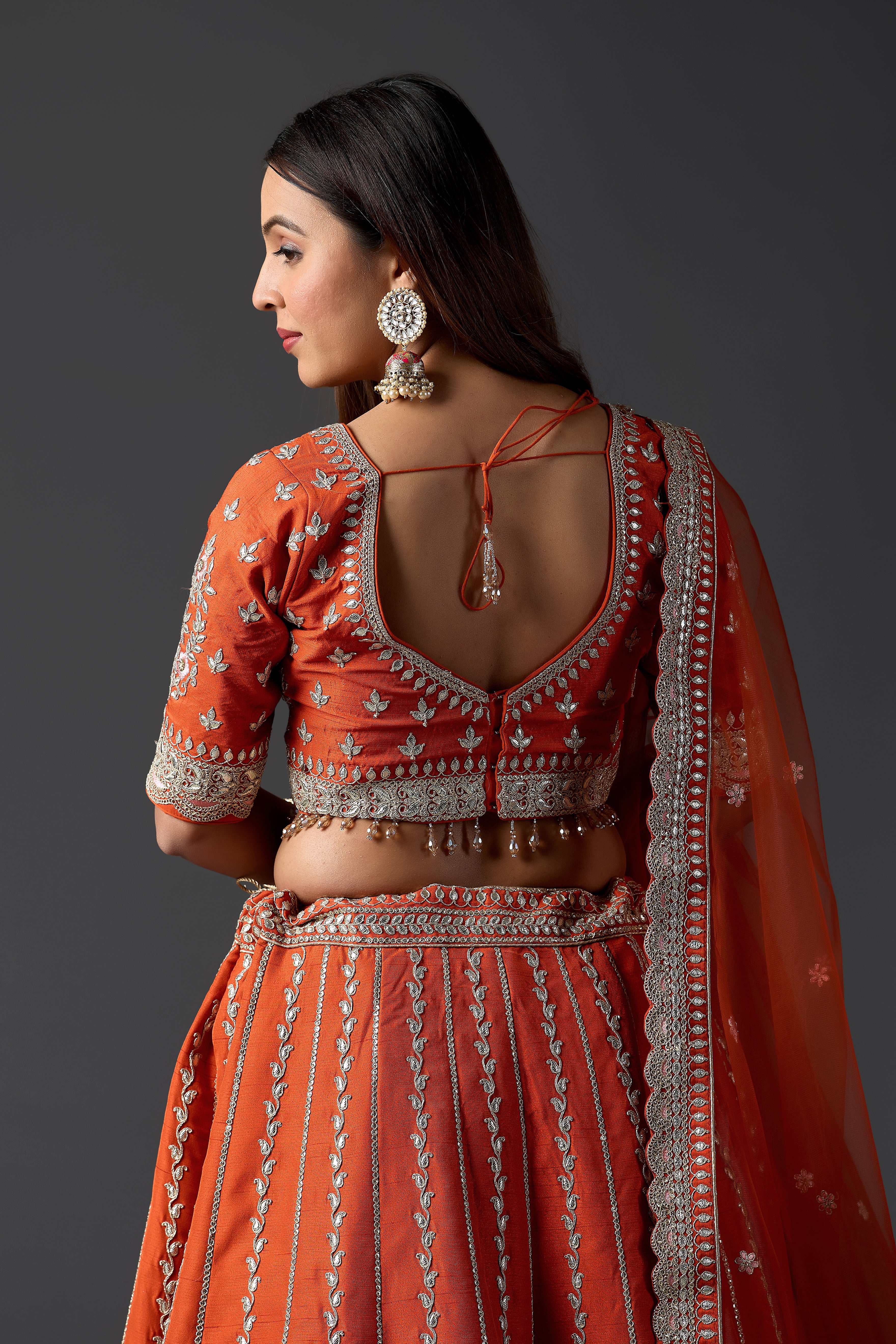 Orange Silk Gota Patti Lehenga Choli Set with Dupatta | Mehendi, Haldi & Day Wedding Wear