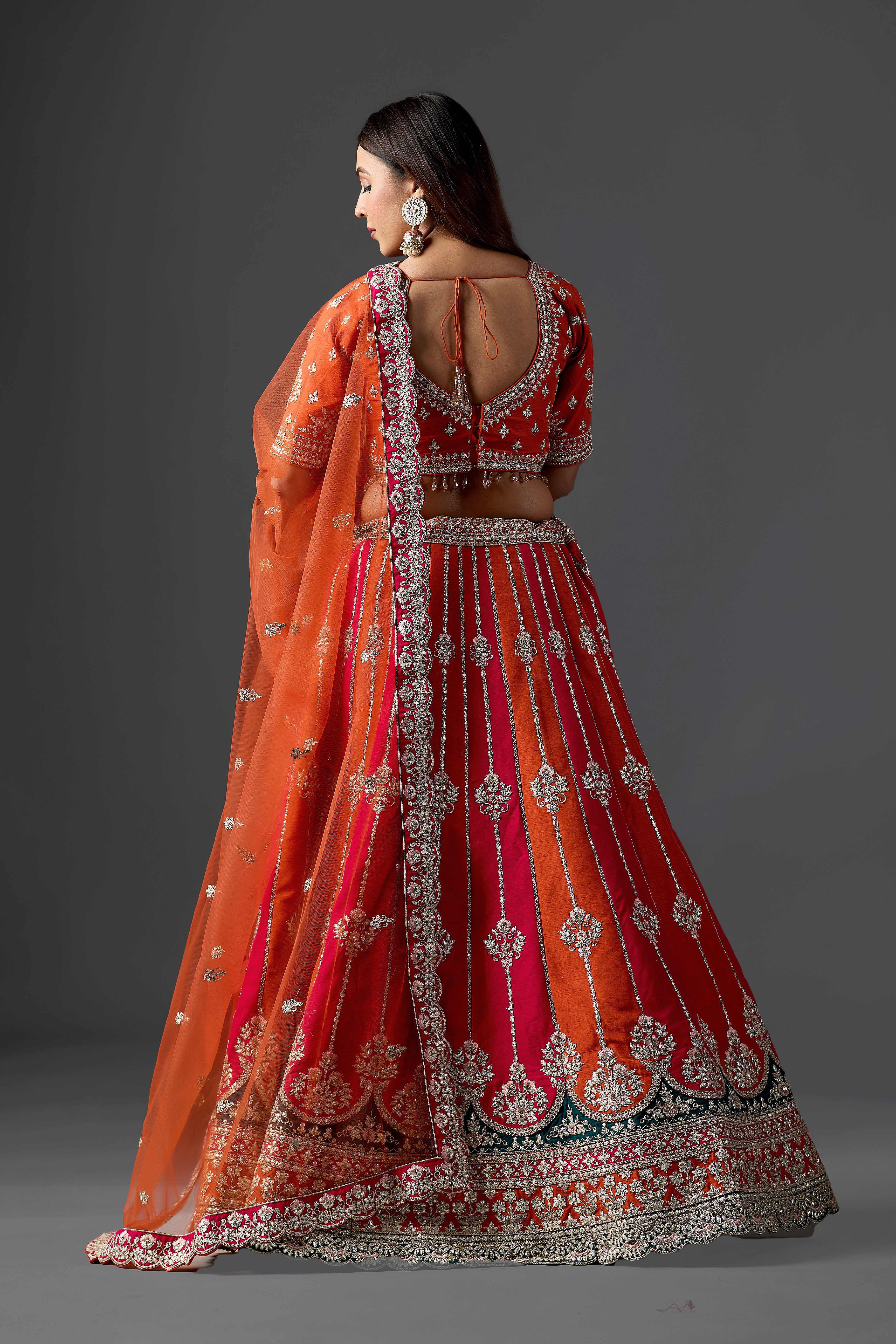 Vibrant Orange & Rani Pink Silk Gota Patti Lehenga Choli Set with Dupatta | Wedding, Mehendi & Sangeet Wear