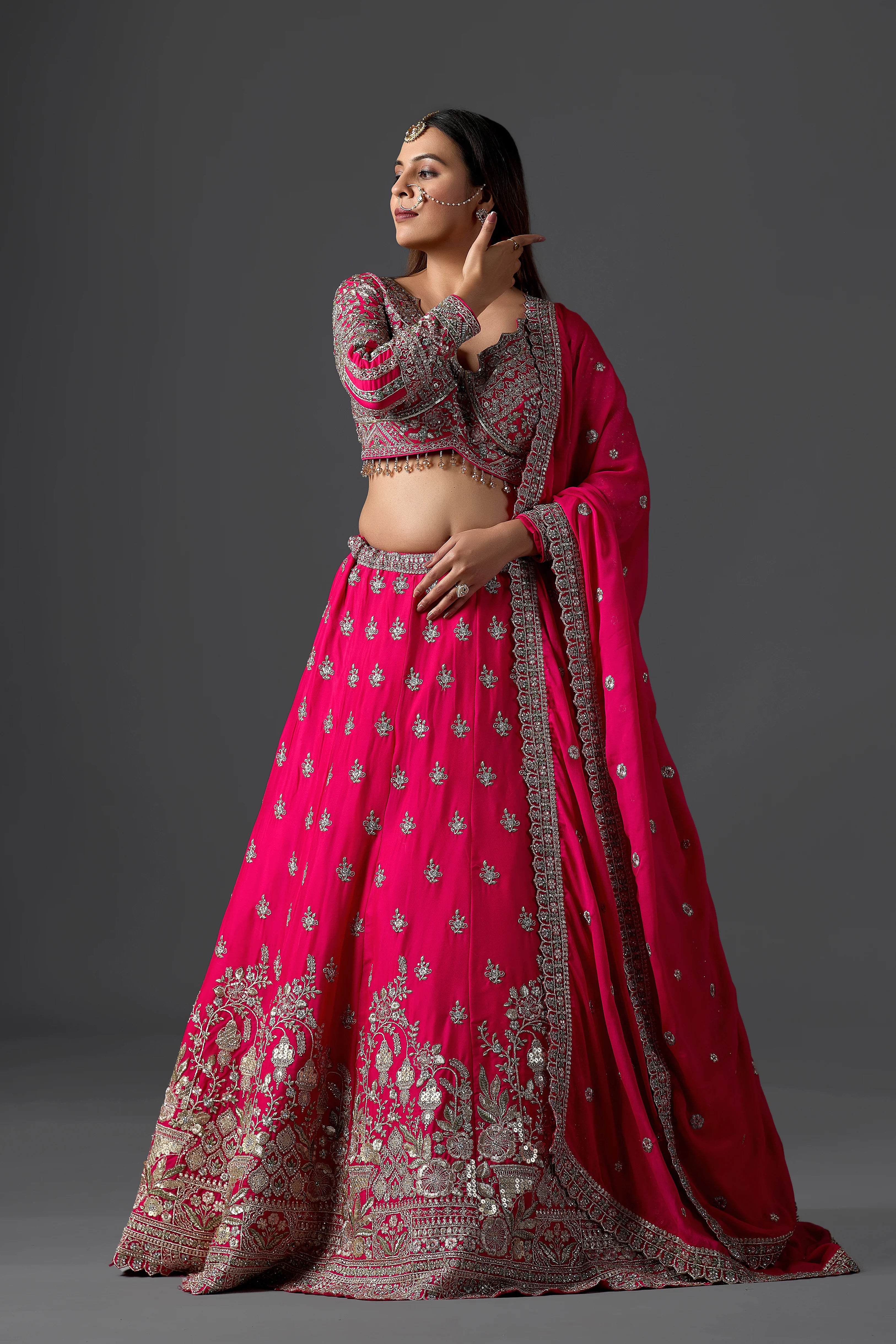 Rani Pink Georgette Lehenga With Heavy Embroidered Blouse