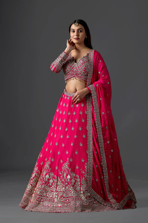 Rani Pink Georgette Lehenga With Heavy Embroidered Blouse