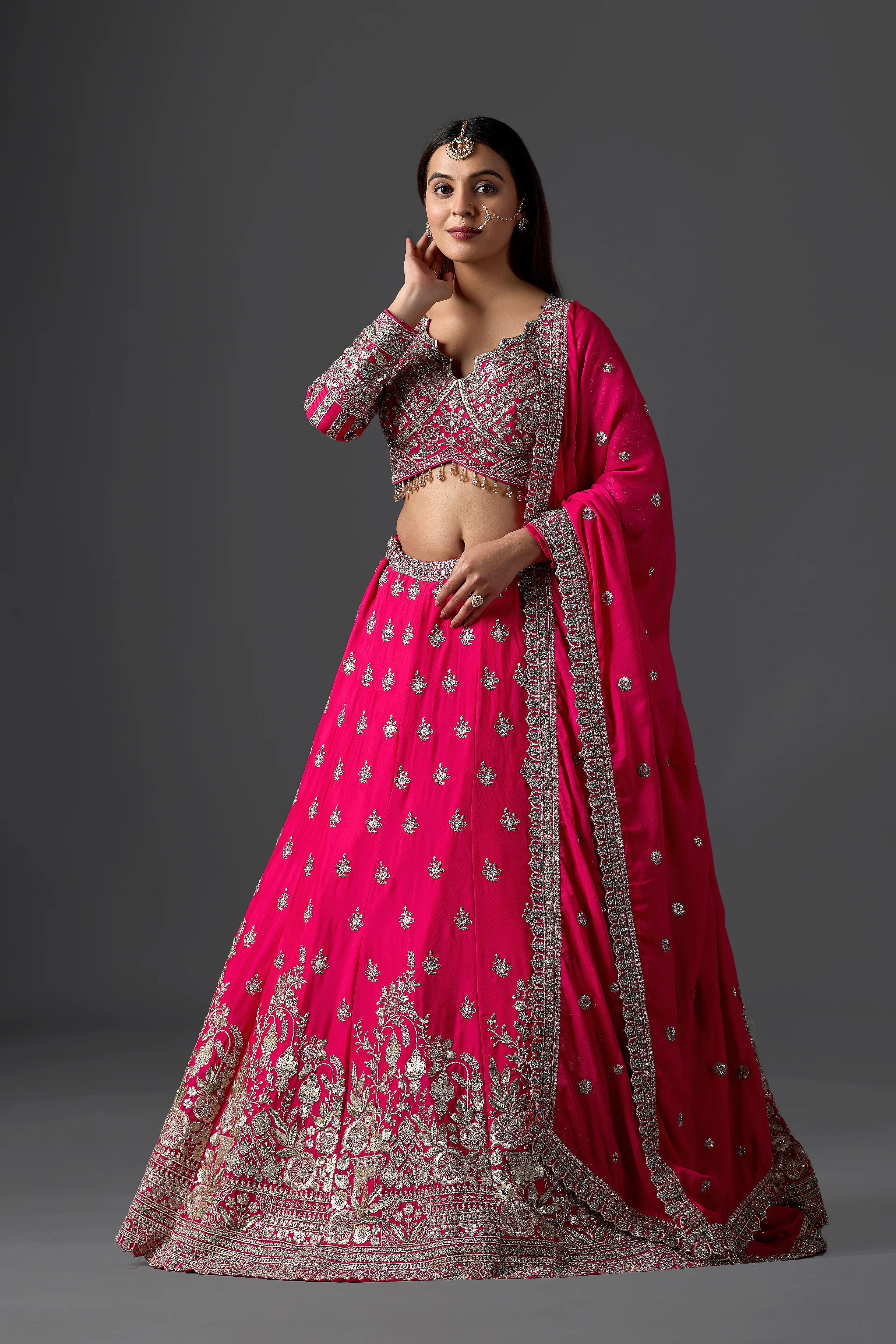Rani Pink Georgette Lehenga With Heavy Embroidered Blouse