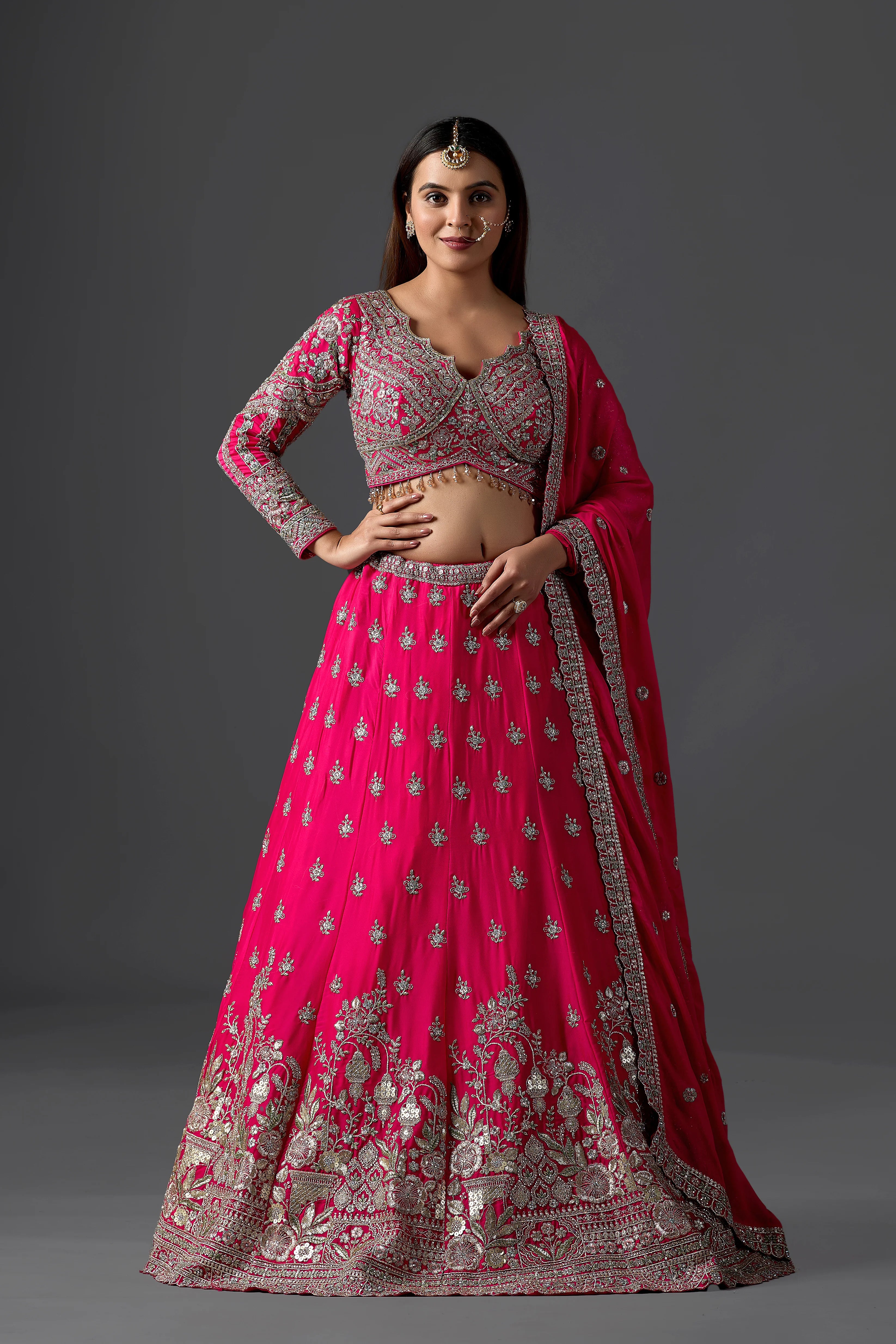 Rani Pink Georgette Lehenga With Heavy Embroidered Blouse