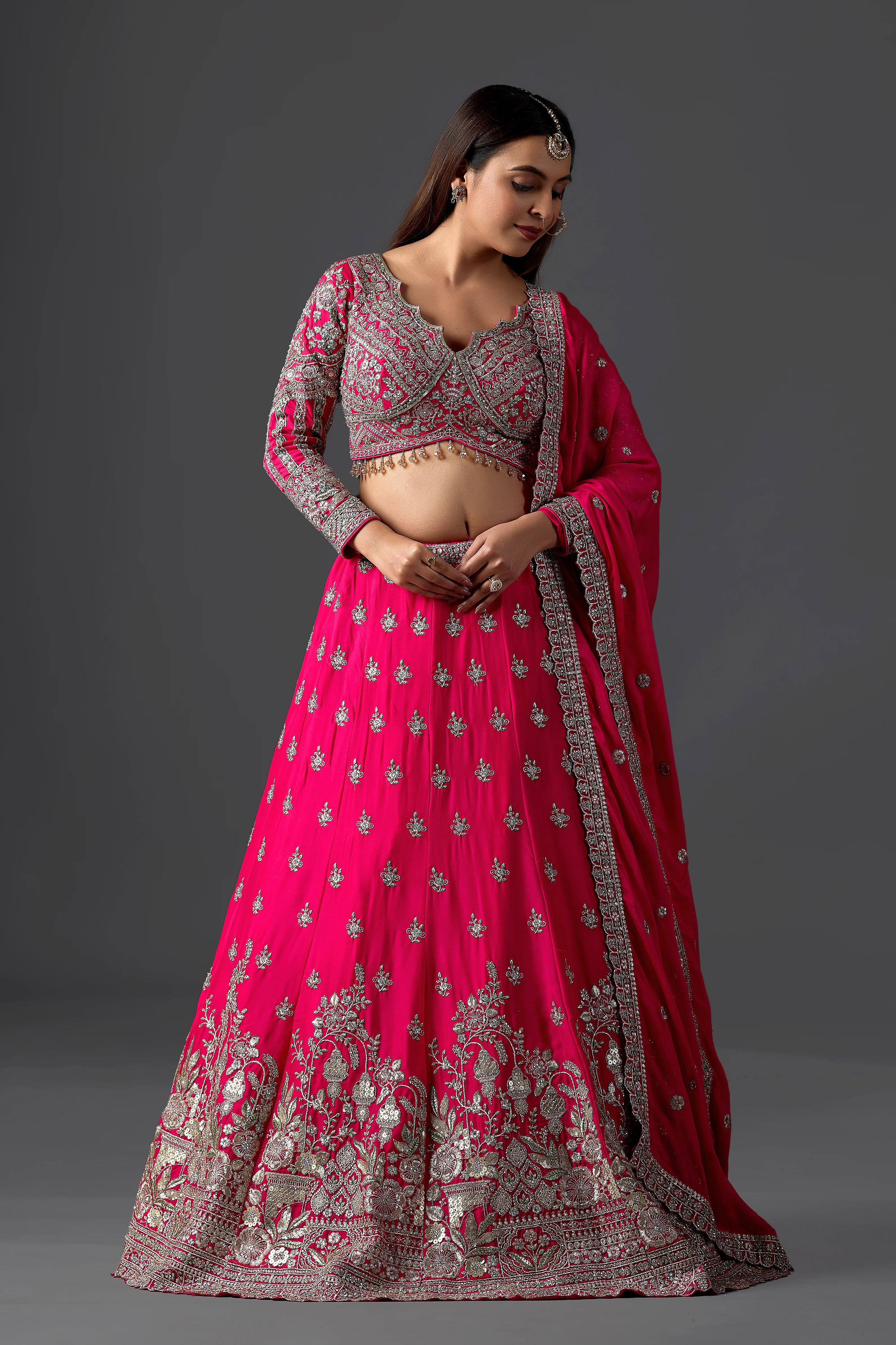 Rani Pink Georgette Lehenga With Heavy Embroidered Blouse