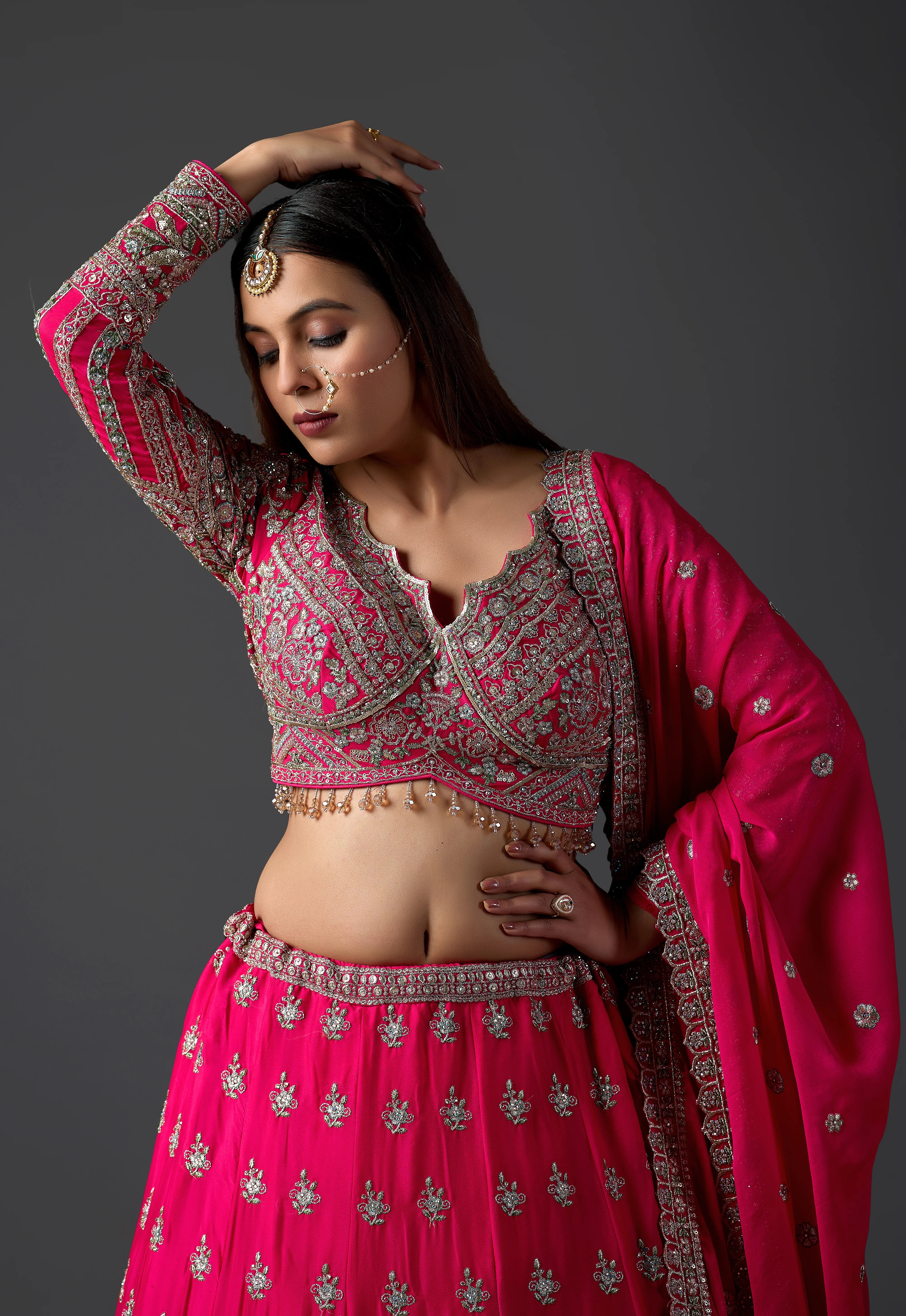 Rani Pink Georgette Lehenga With Heavy Embroidered Blouse