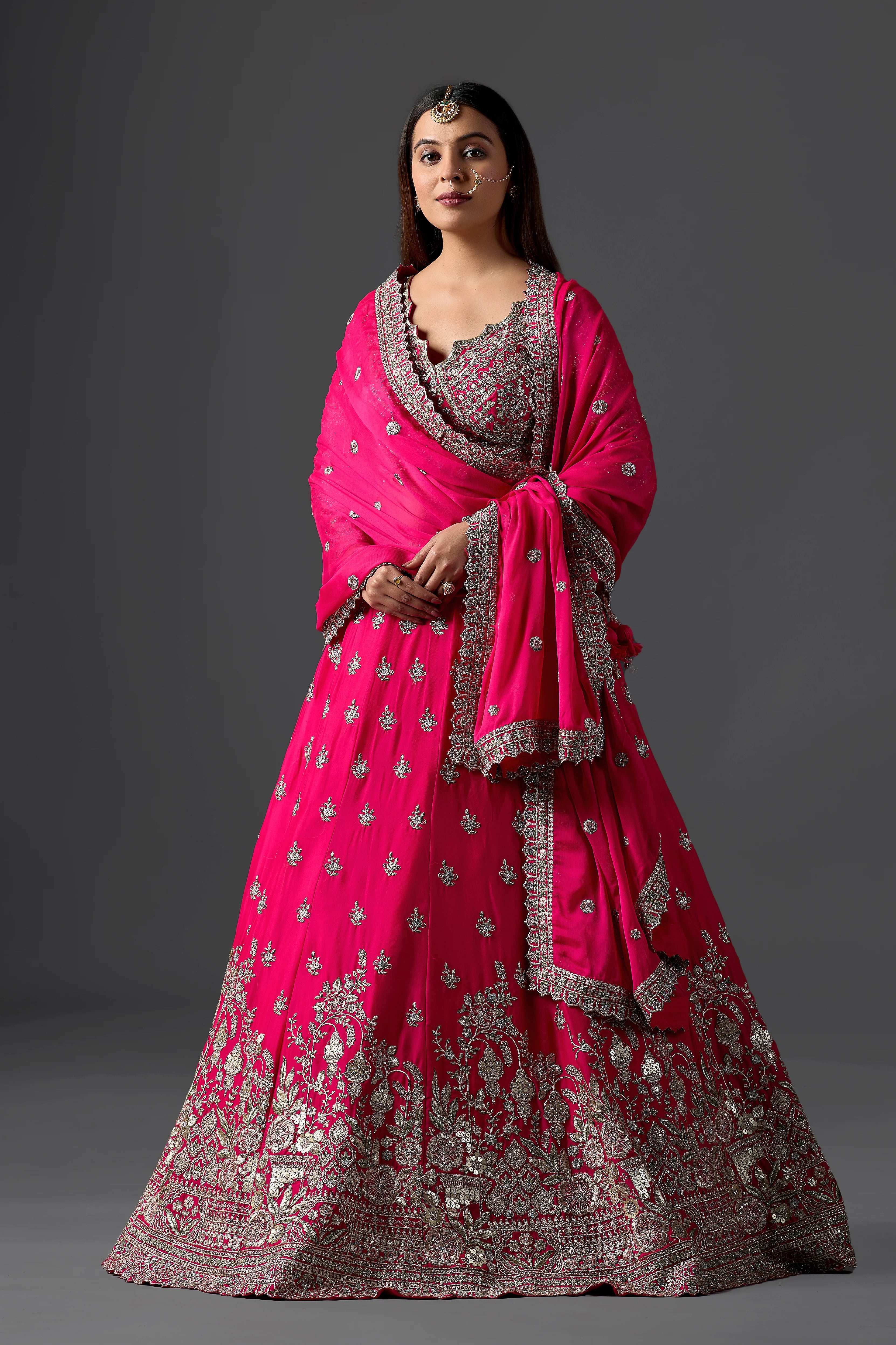 Rani Pink Georgette Lehenga With Heavy Embroidered Blouse