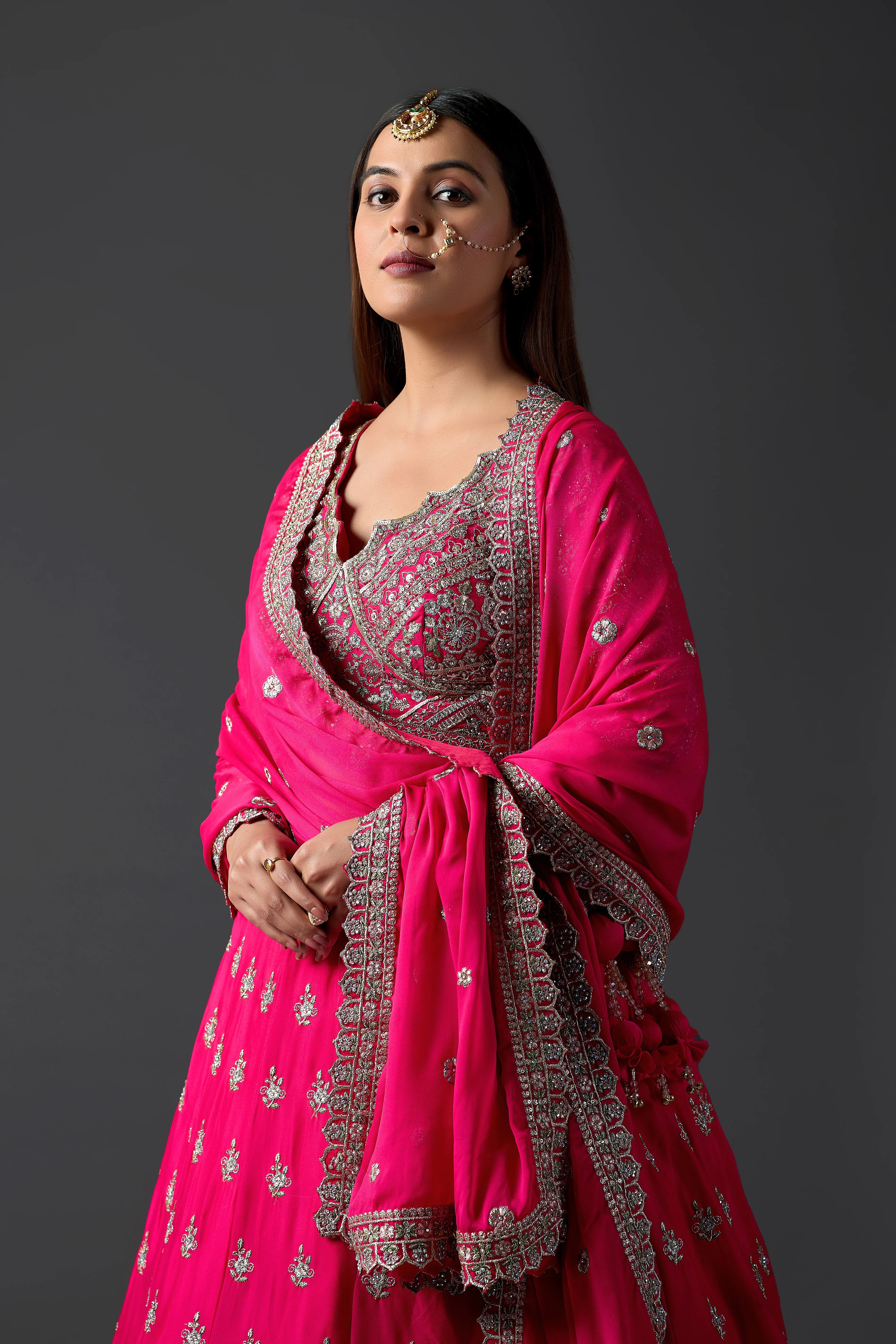 Rani Pink Georgette Lehenga With Heavy Embroidered Blouse