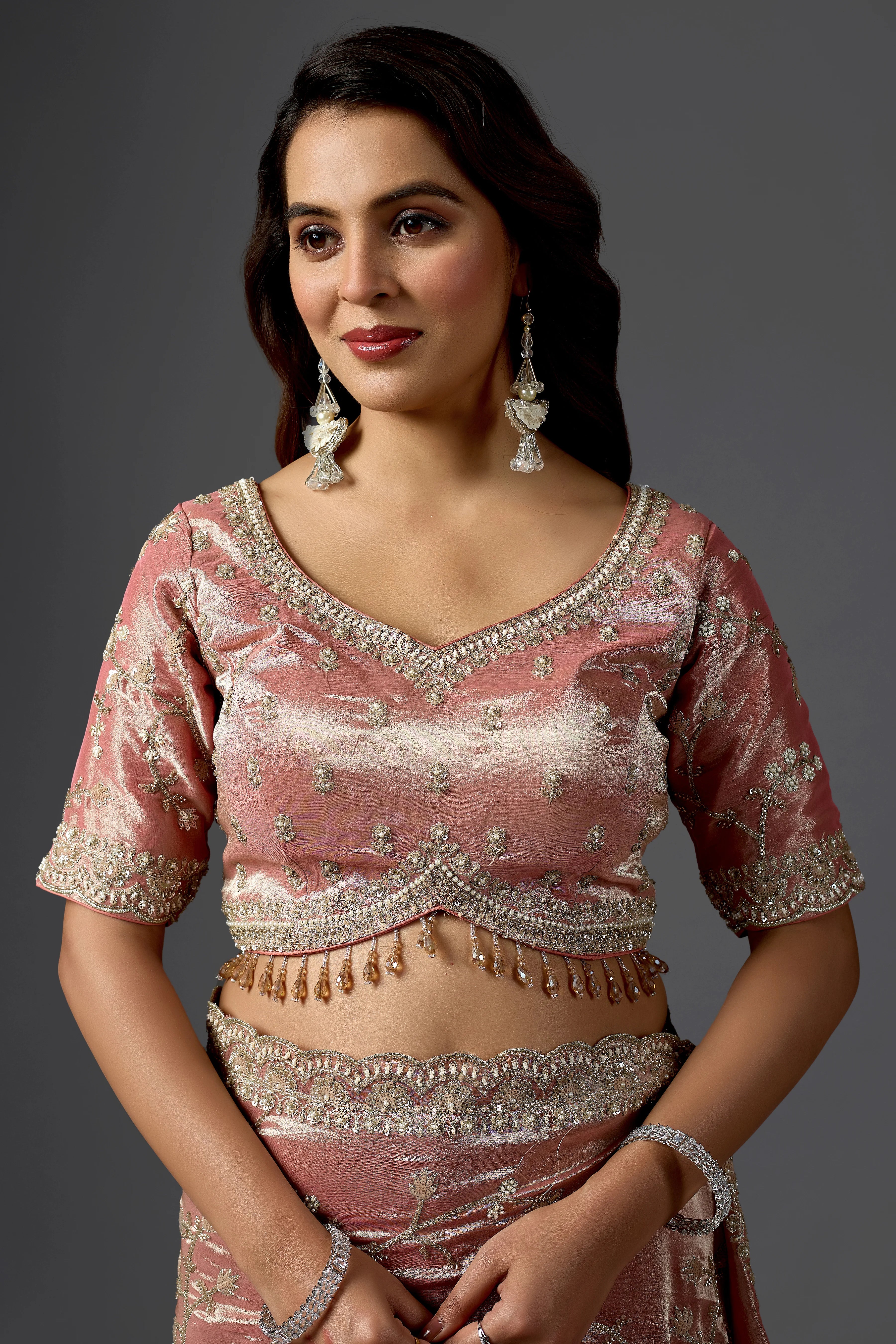 Blush Pink Tissue Saree With Cutdana And Sequin Embroidery