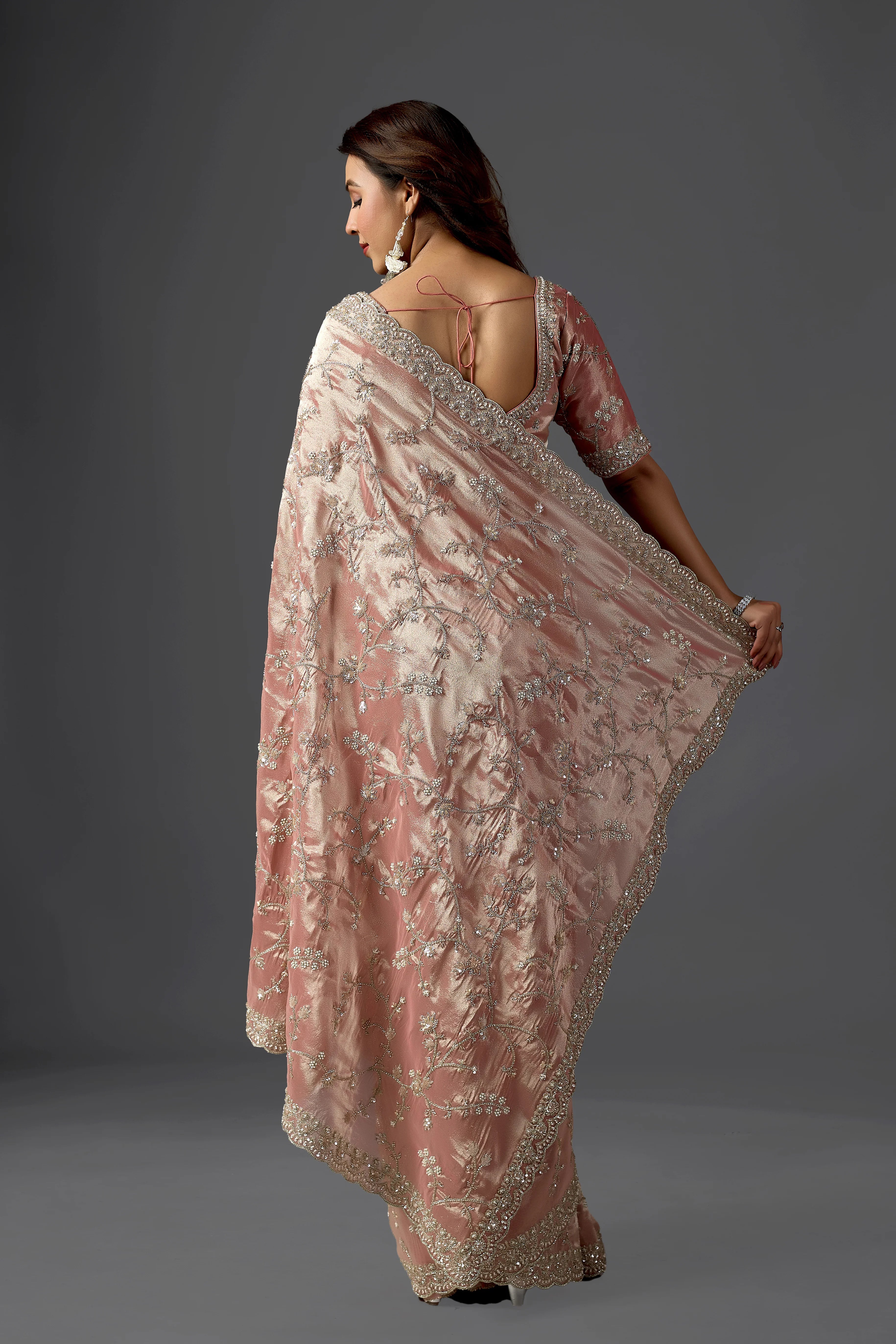 Blush Pink Tissue Saree With Cutdana And Sequin Embroidery
