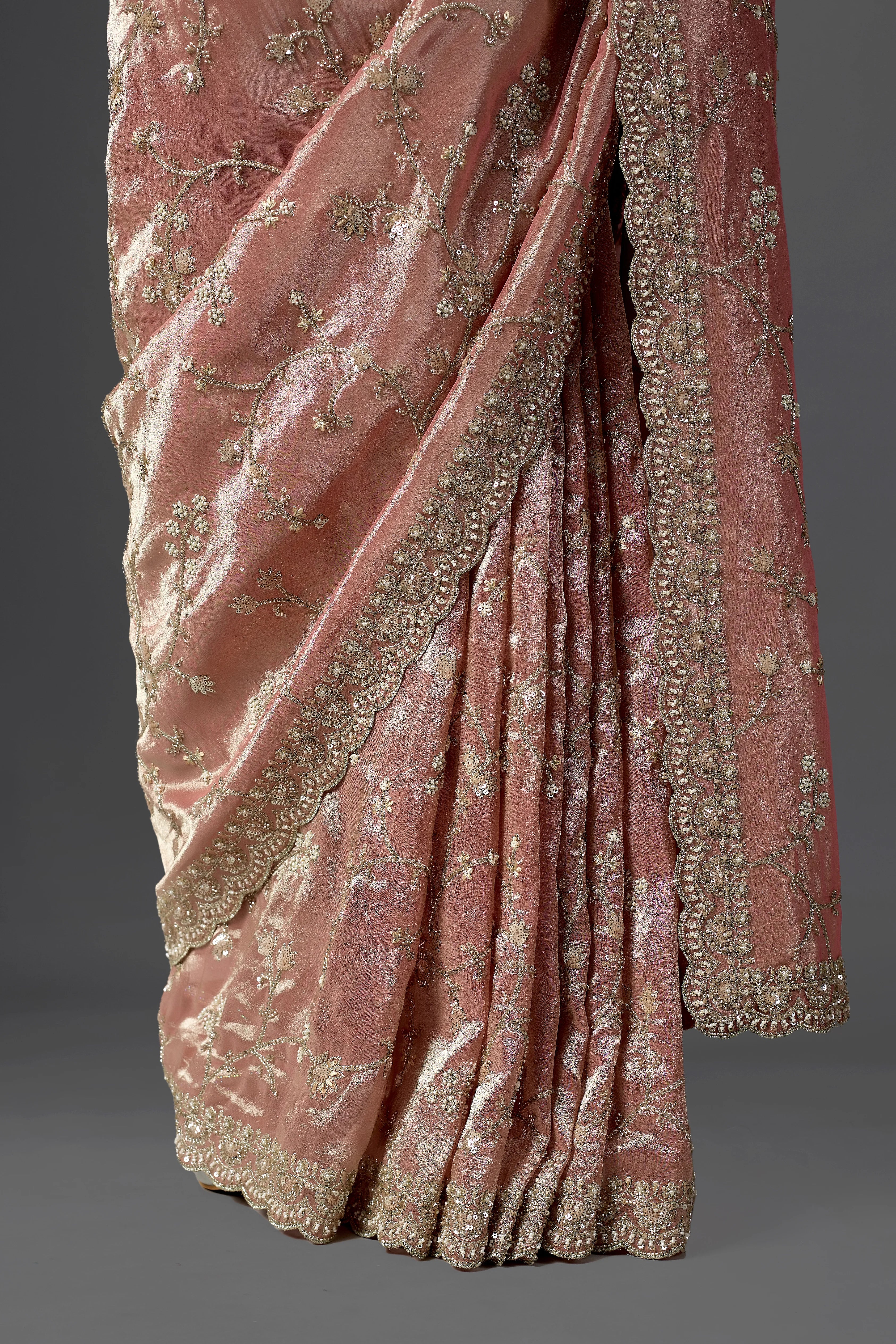 Blush Pink Tissue Saree With Cutdana And Sequin Embroidery