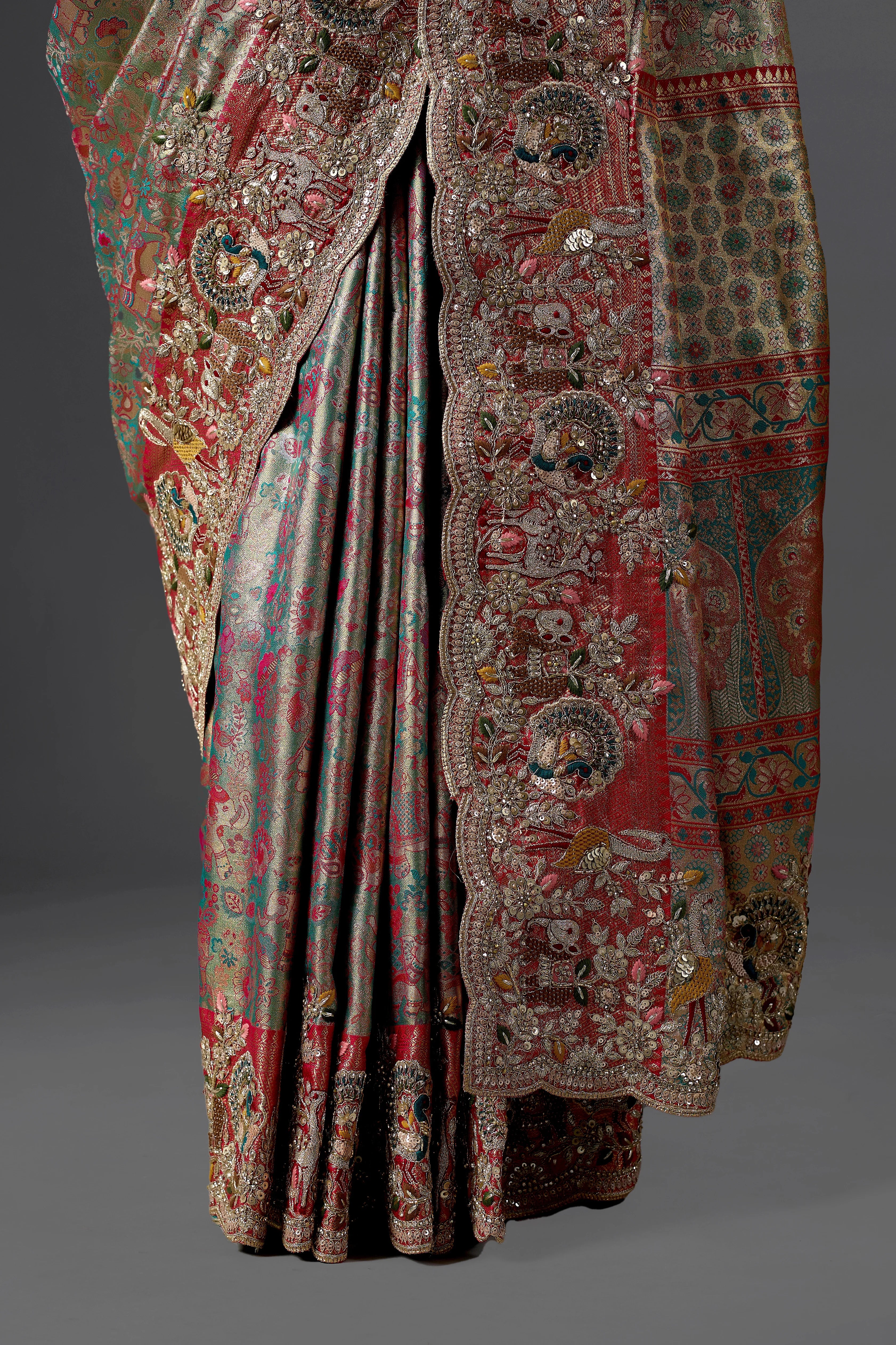 Firozi Kanjivaram Silk Saree with Subtle Embroidered Blouse