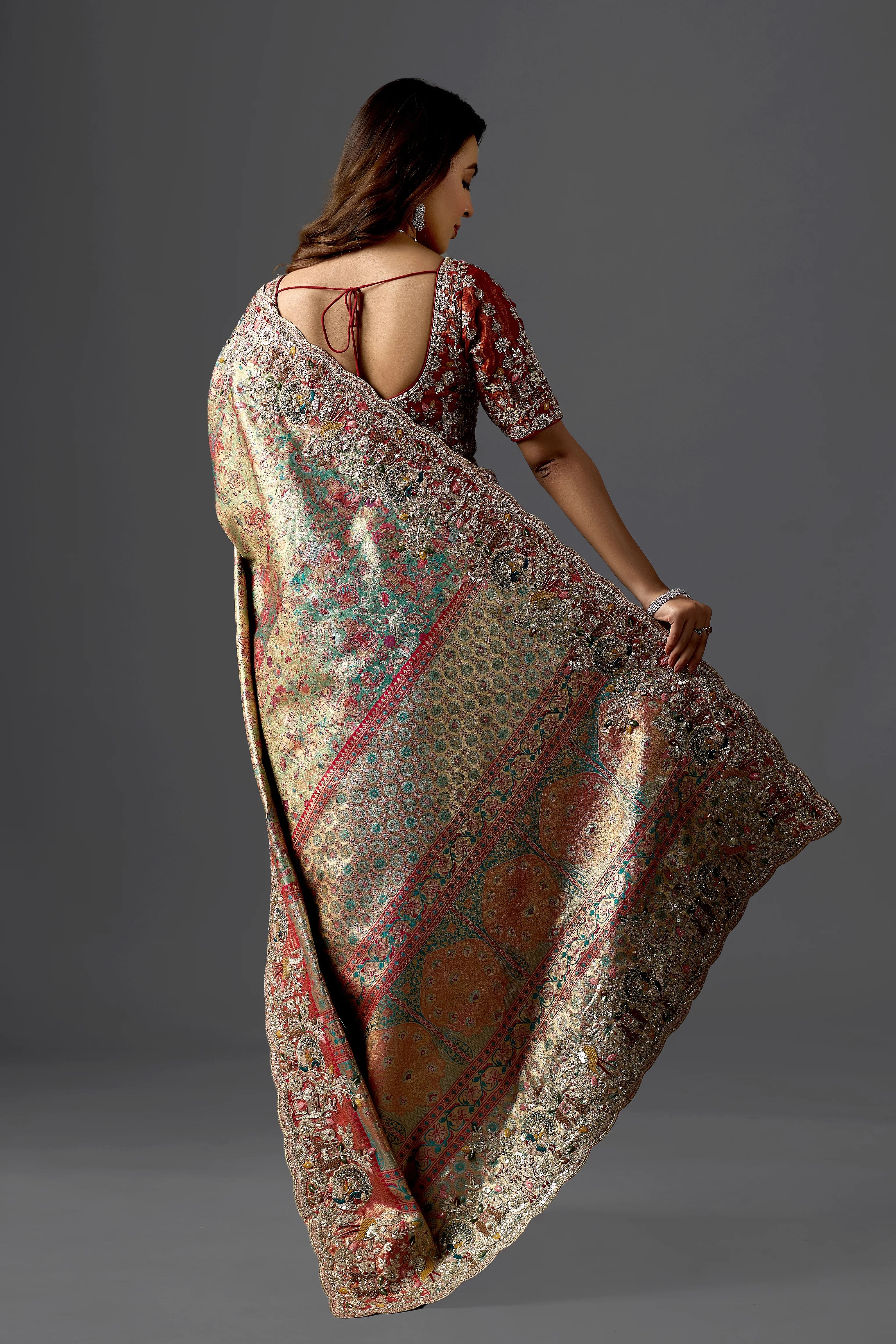 Firozi Kanjivaram Silk Saree with Subtle Embroidered Blouse