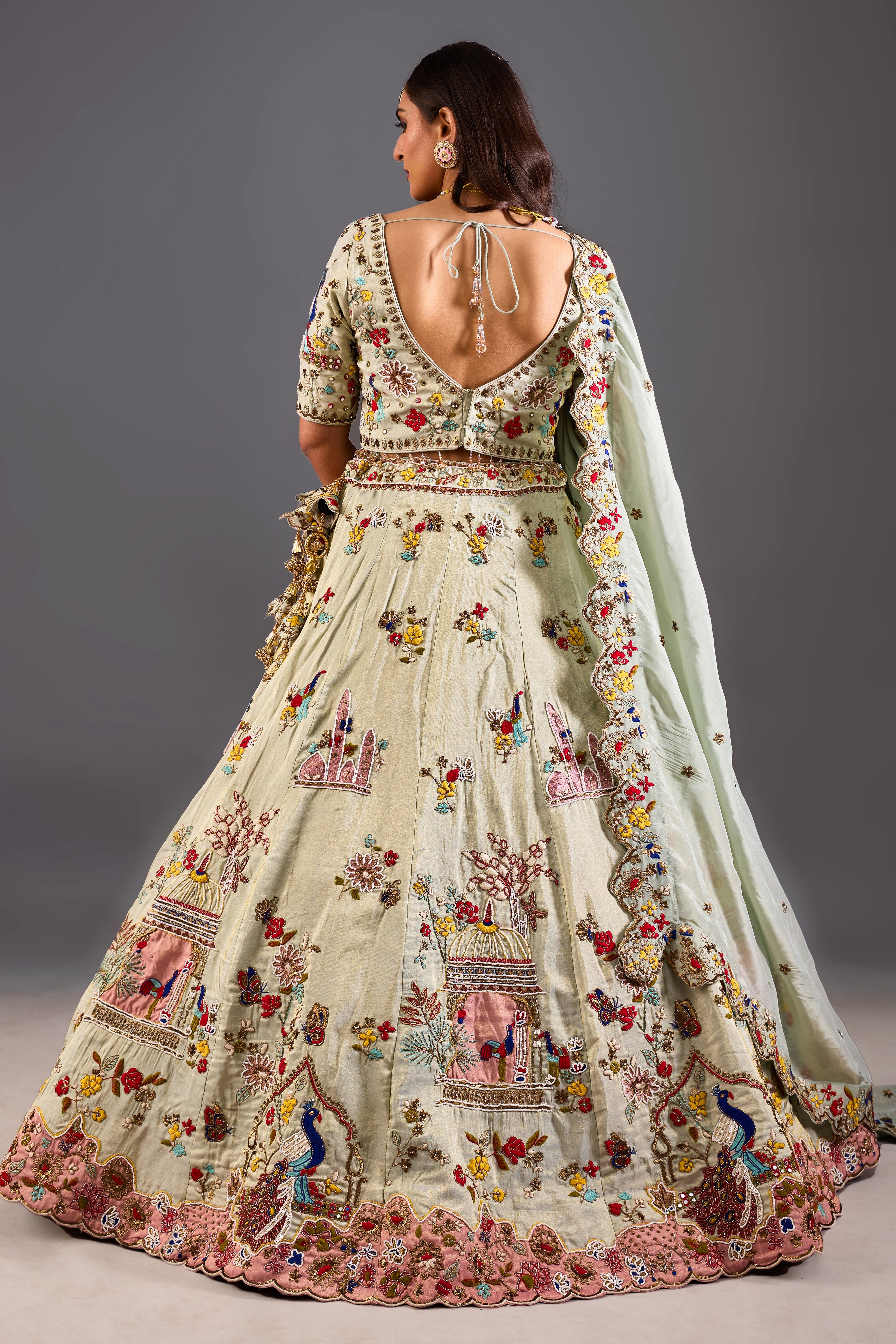 Pastel Peacock Paradise Heavy Embroidered Wedding Lehenga