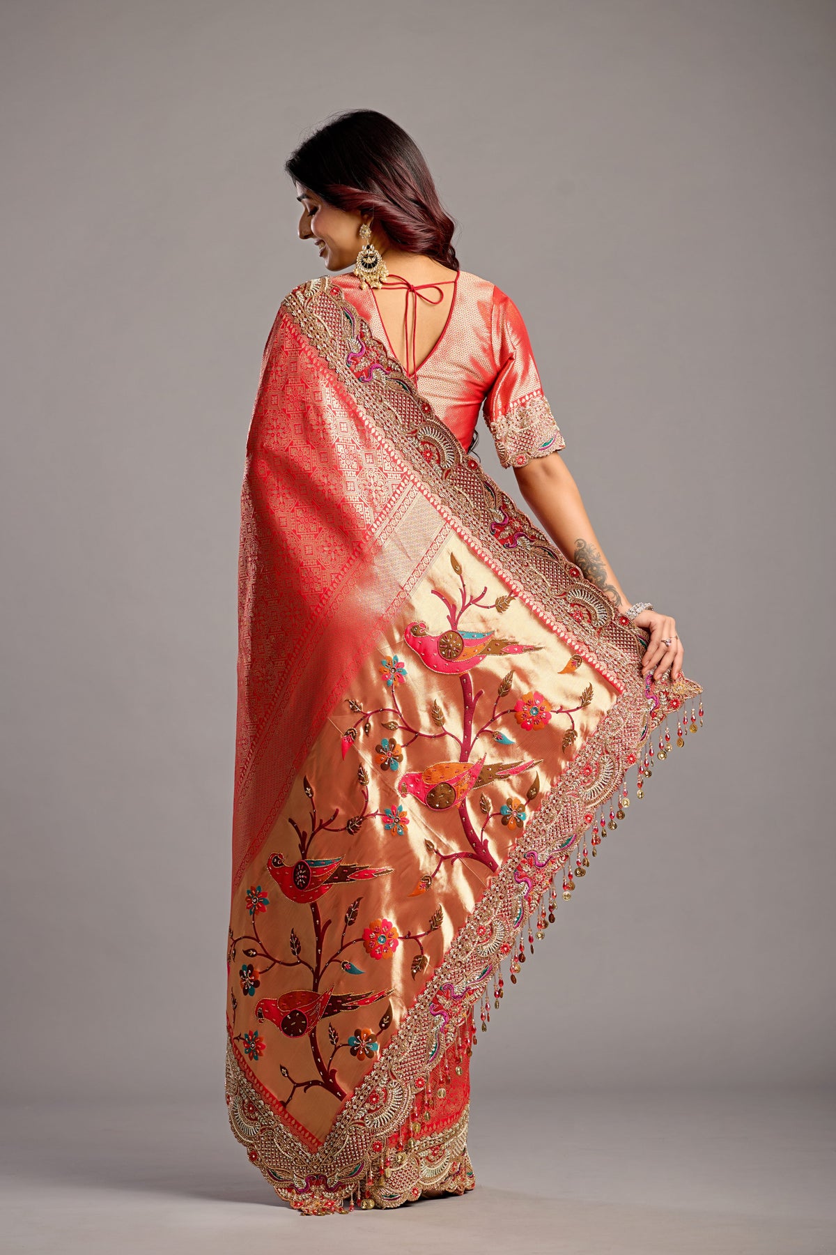 Red Designer Saree with Heavy Embroidered Border