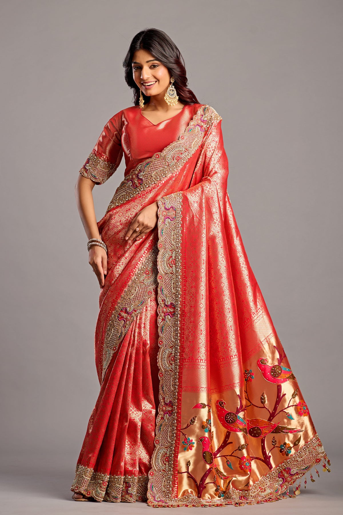 Red Designer Saree with Heavy Embroidered Border