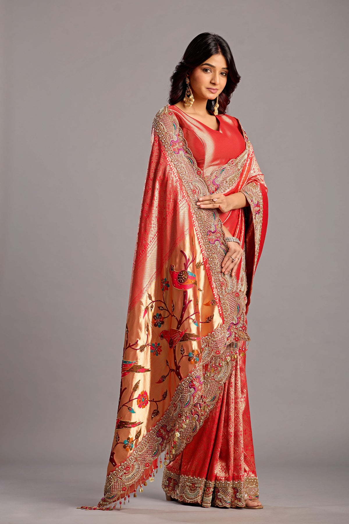 Red Designer Saree with Heavy Embroidered Border