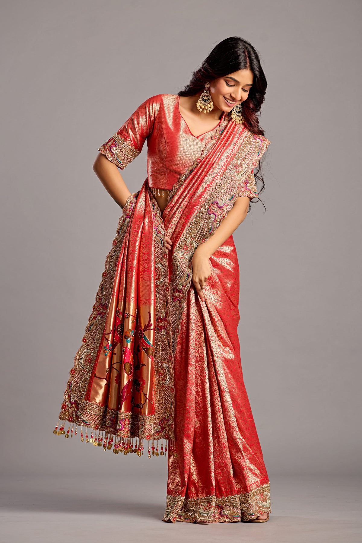 Red Designer Saree with Heavy Embroidered Border