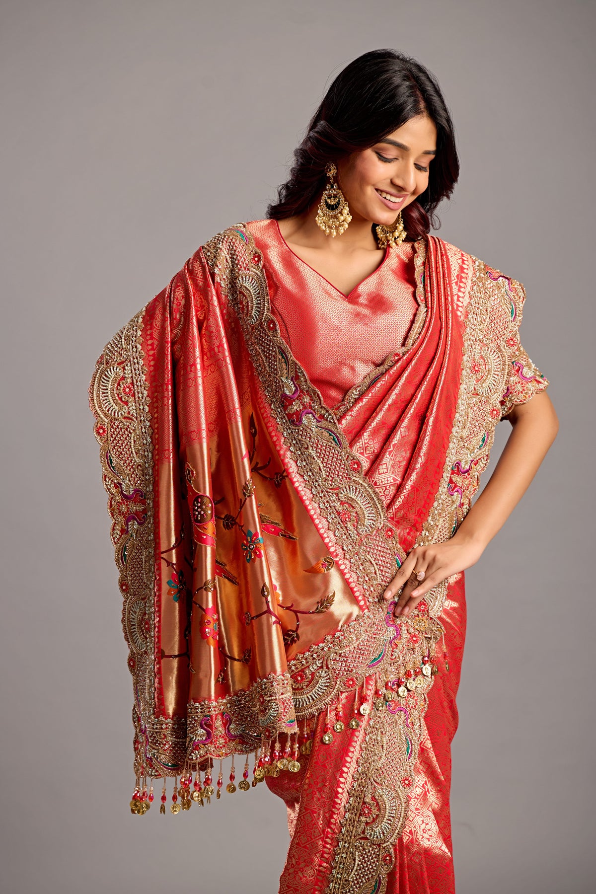 Red Designer Saree with Heavy Embroidered Border